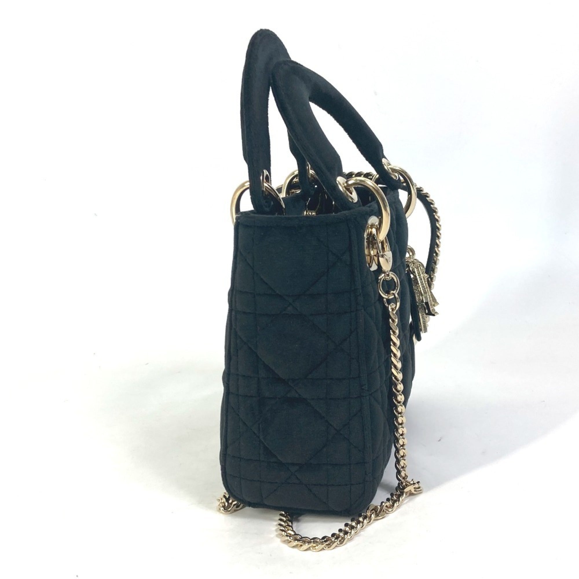 Christian Dior Lady Dior Black Leather Handbag Shoulder Bag (Pre-Owned)