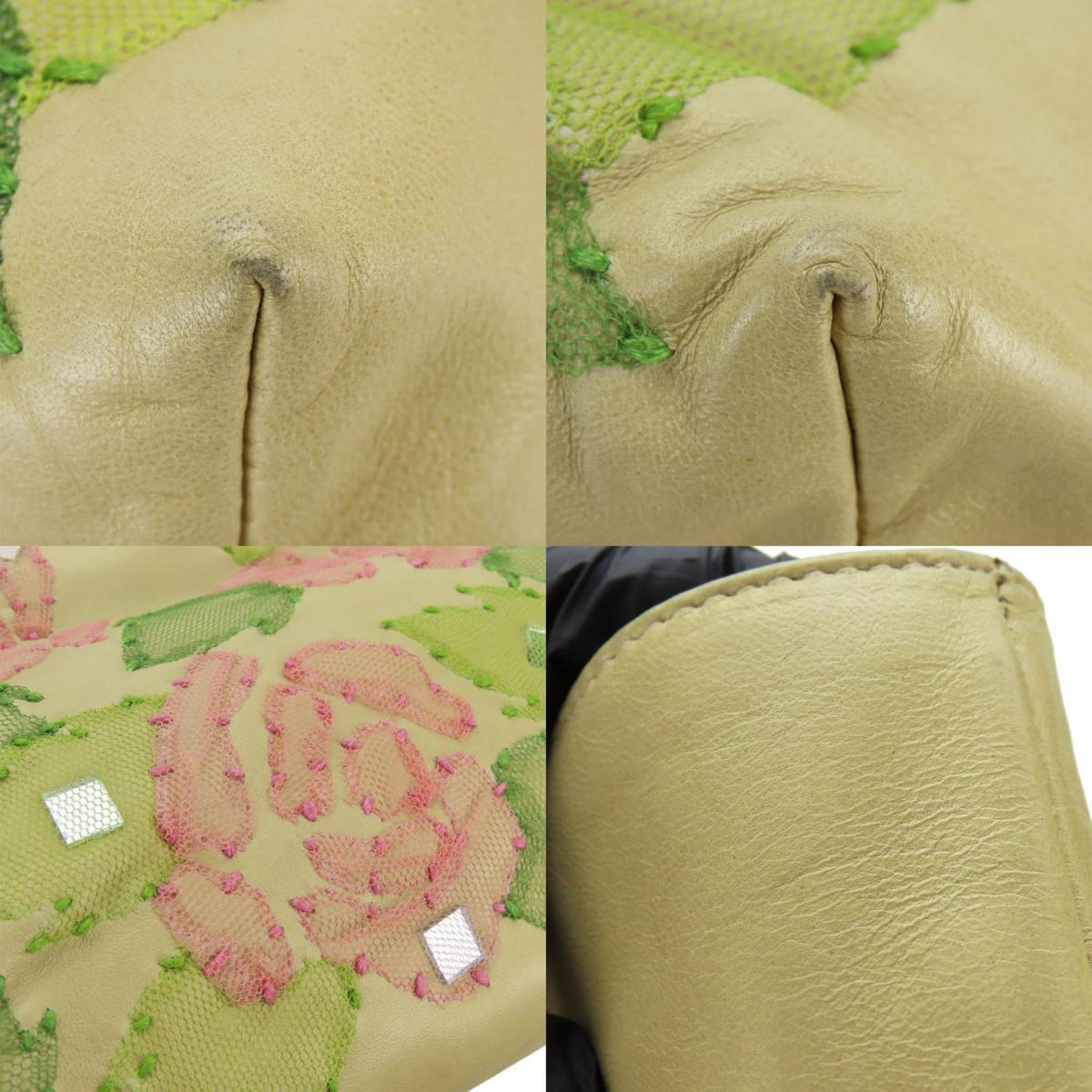 Fendi Beige Pink Green Leather Tote Bag (Pre-Owned)