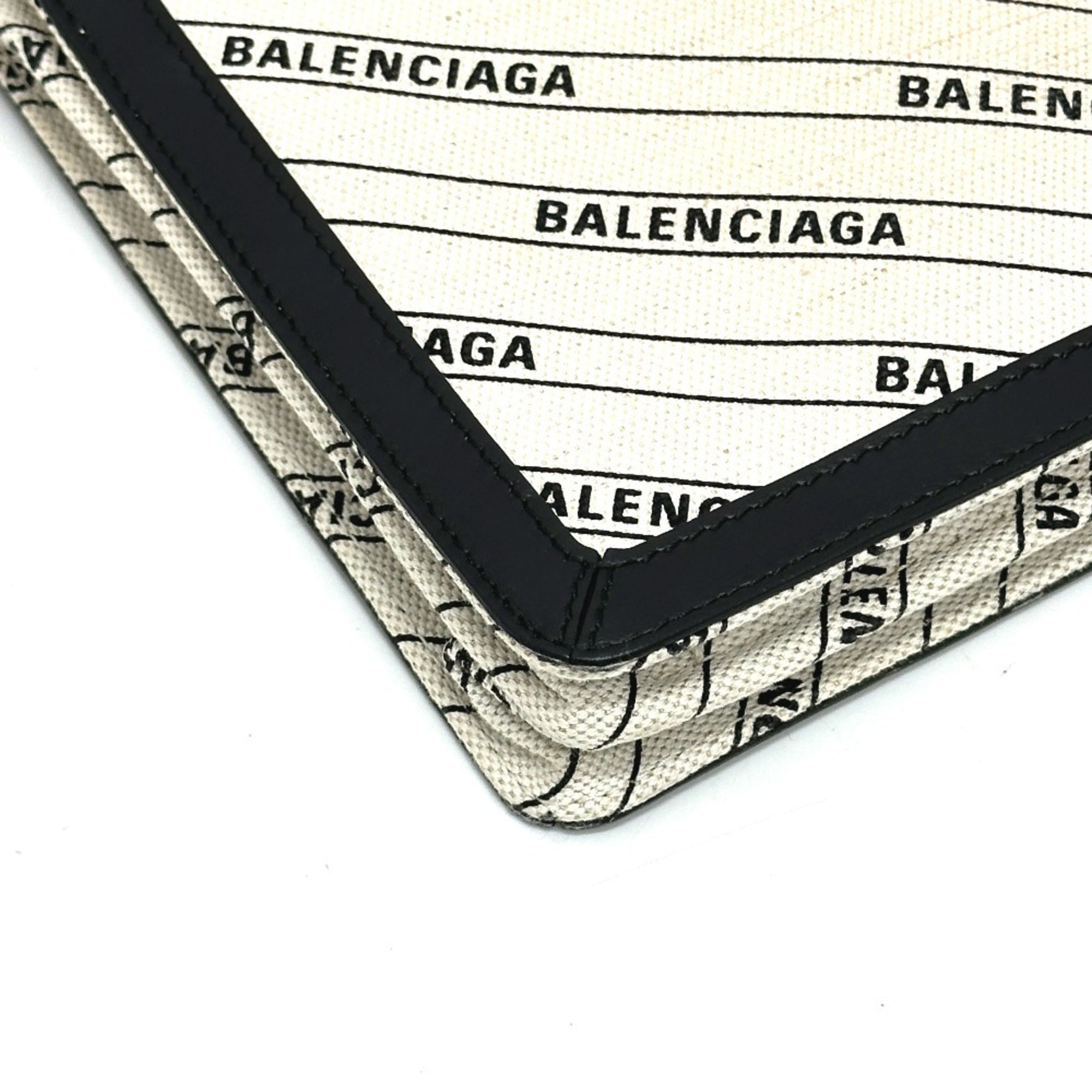 Balenciaga Black White Leather Canvas Pochette Shoulder Bag (Pre-Owned)