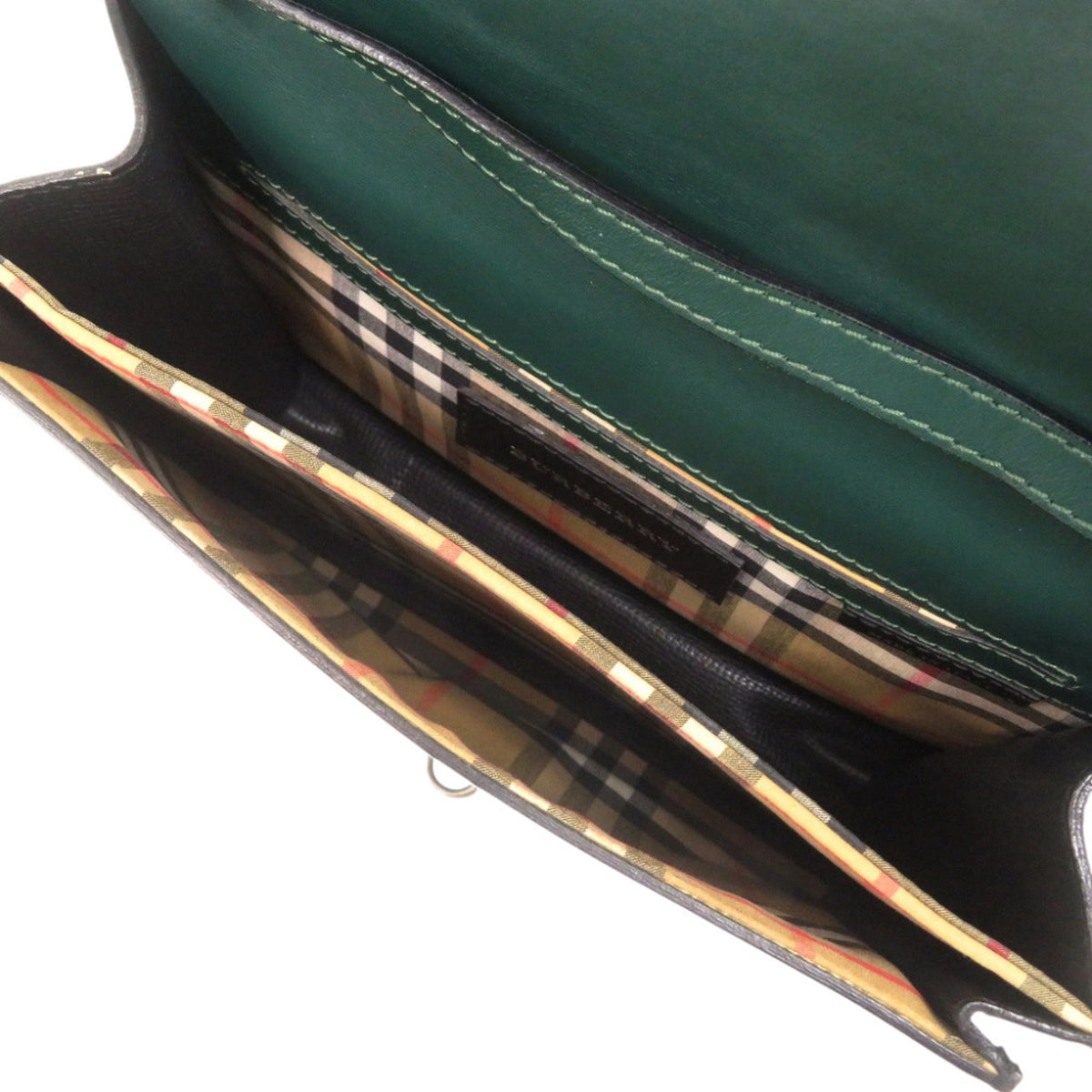 Burberry Beige Black Green Leather Shoulder Bag (Pre-Owned)