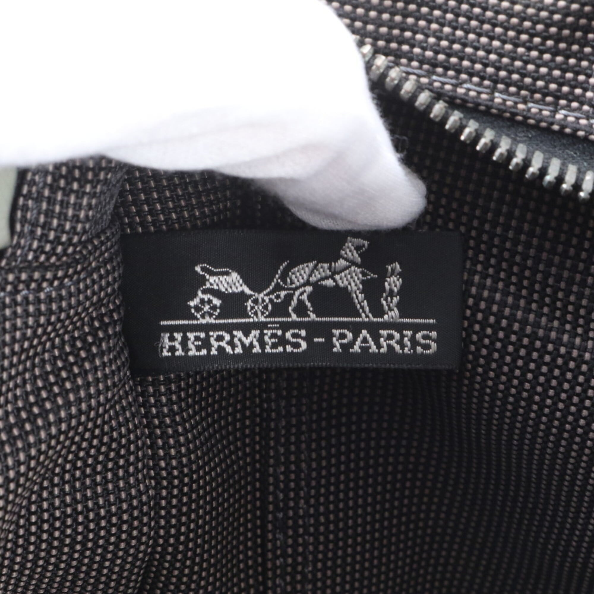 Hermes Black Gray Leather Canvas Handbag Tote Bag (Pre-Owned)