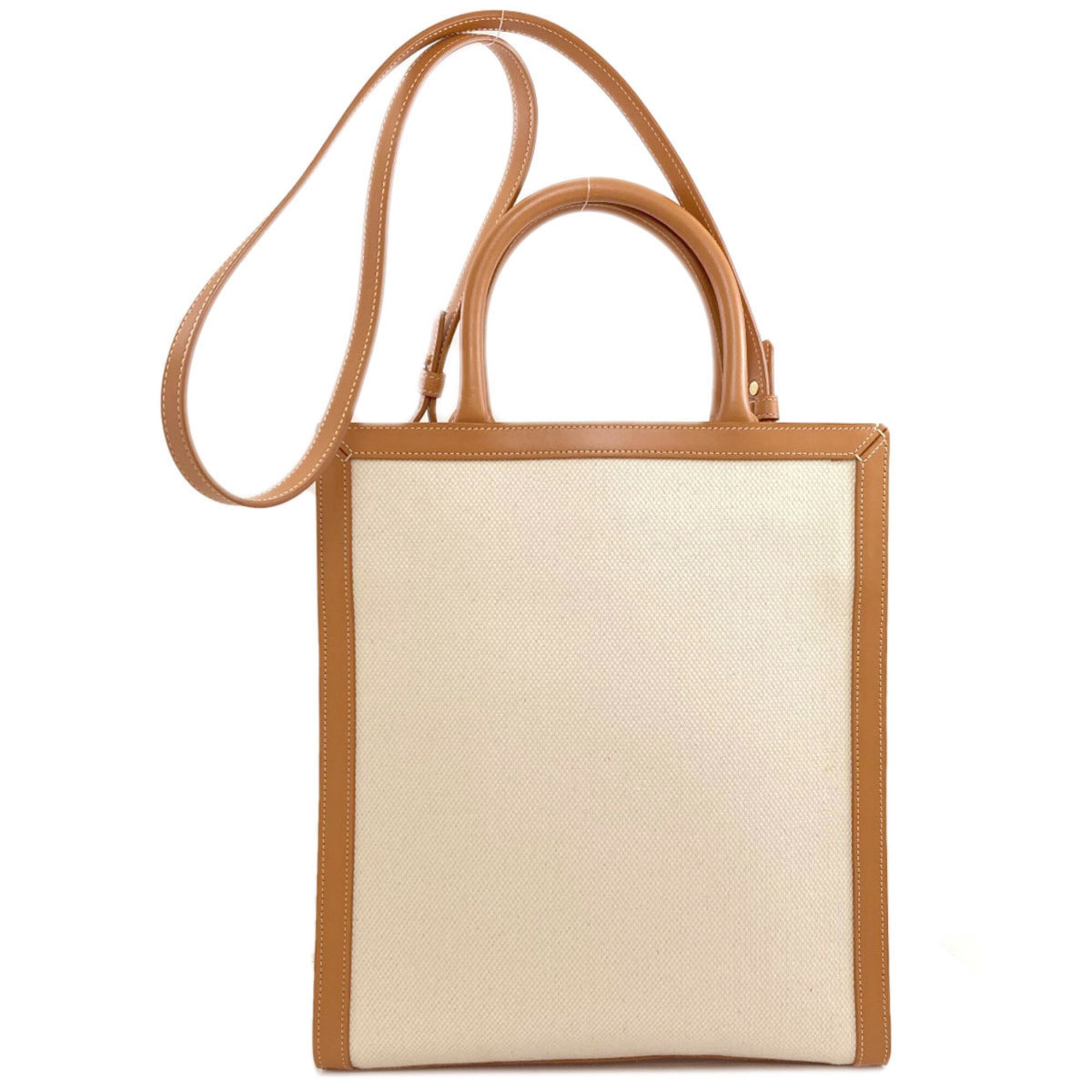 Celine Beige White Canvas Leather Handbag (Pre-Owned)
