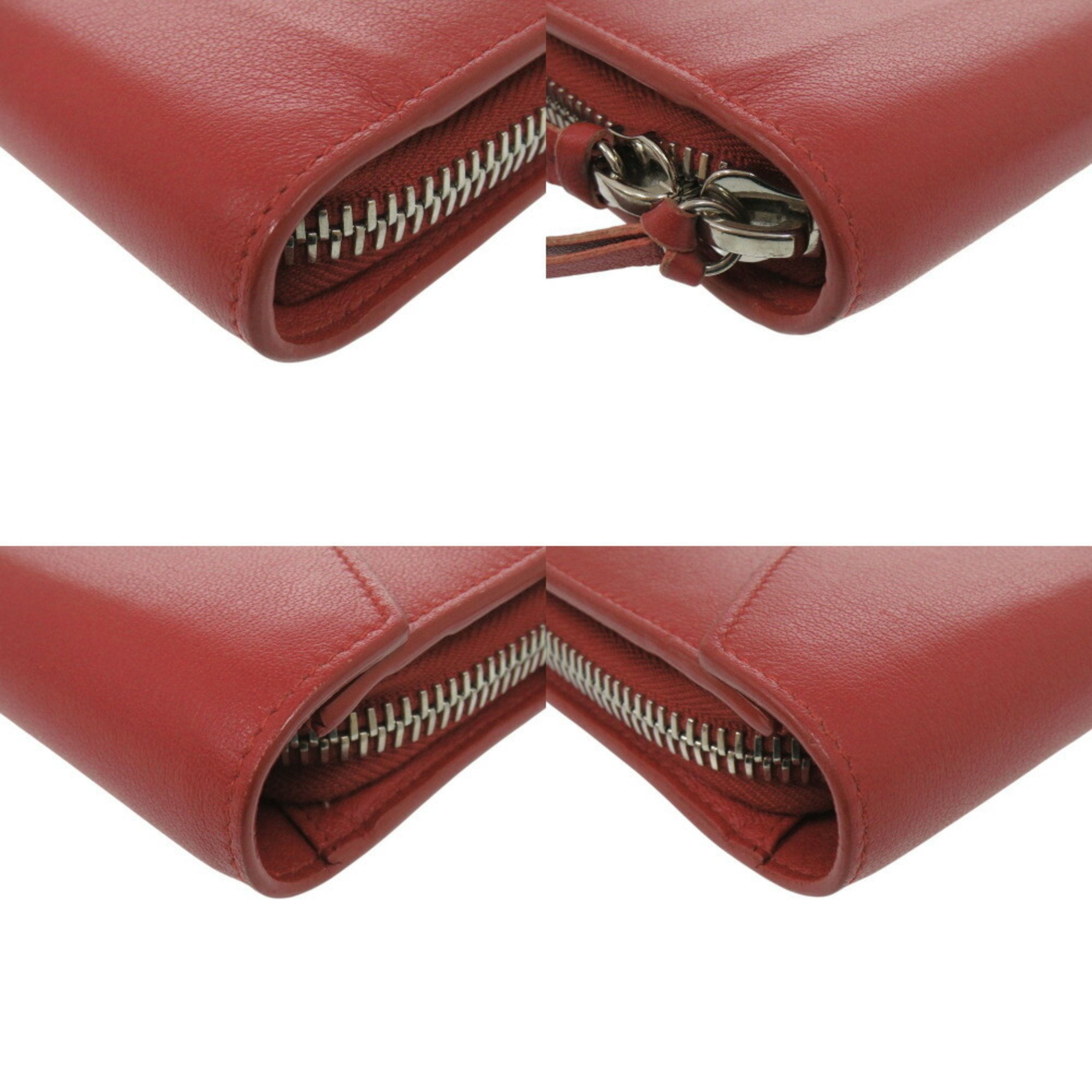 Balenciaga Red Color Leather Long Wallet (Bi-Fold) (Pre-Owned)