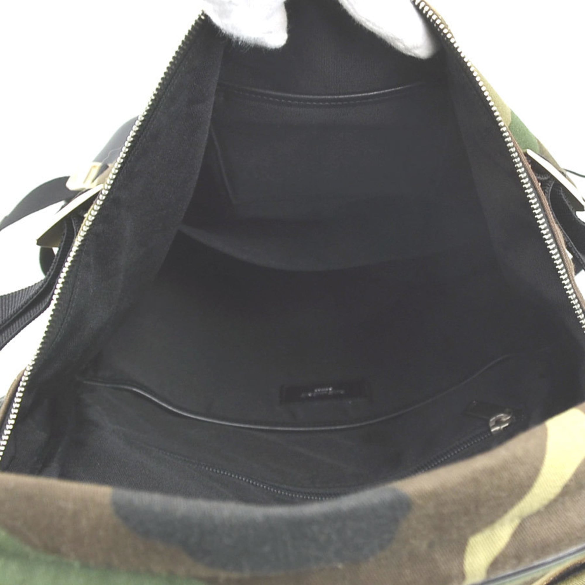 Saint Laurent Black Khaki Canvas Leather Backpack (Pre-Owned)