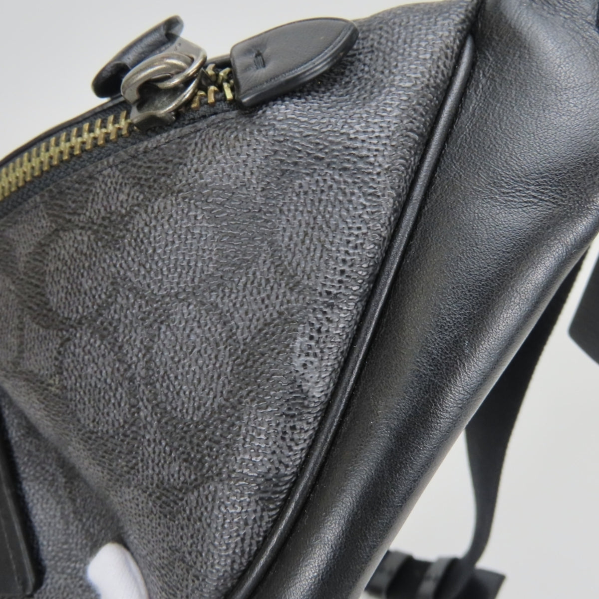 Coach Signature Black Gray Pvc Leather Fanny Pack Sling Bag (Pre-Owned)
