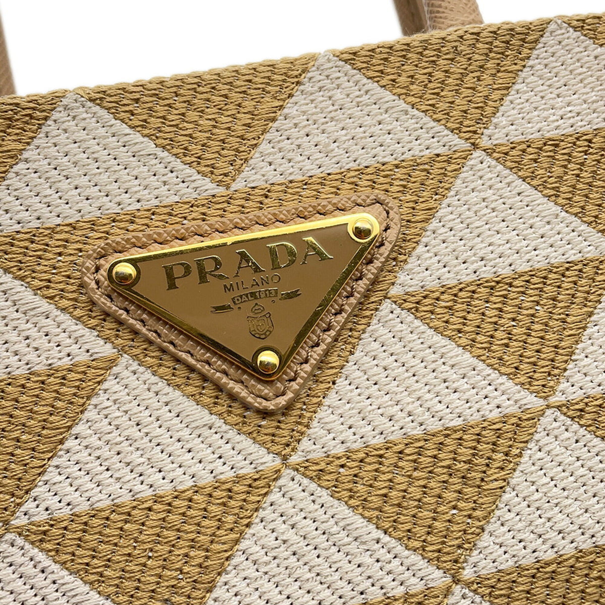 Prada Beige White Canvas Leather Handbag Shoulder Bag (Pre-Owned)