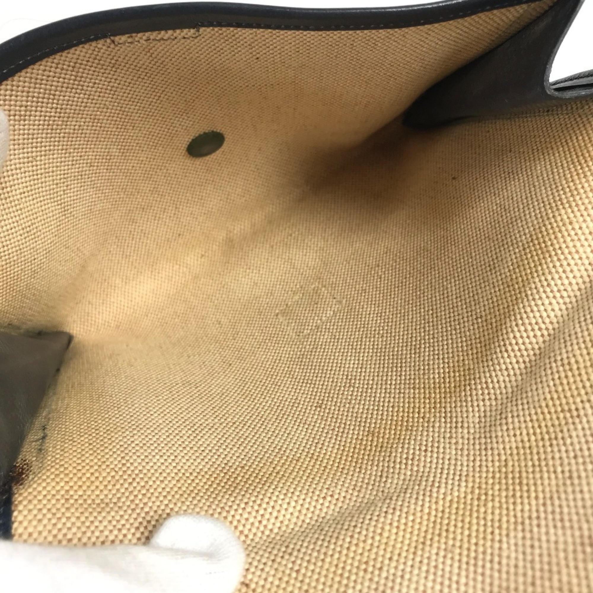 Hermes Beige Navy Leather Canvas Shoulder Bag (Pre-Owned)