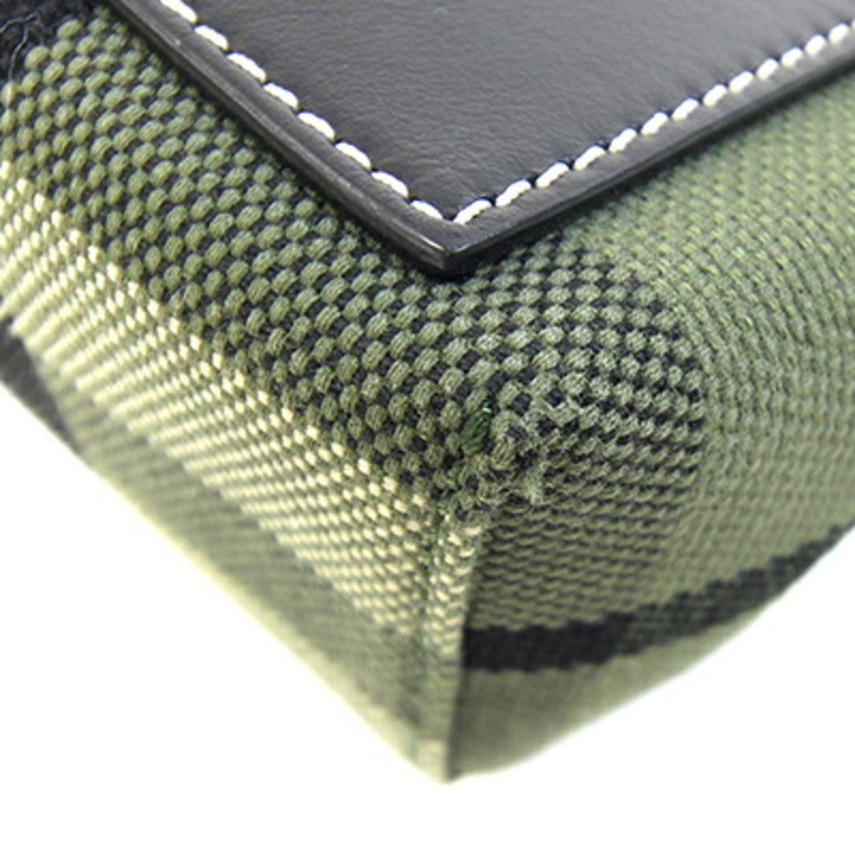 Burberry Black Green Canvas Leather Clutch Bag Handbag (Pre-Owned)