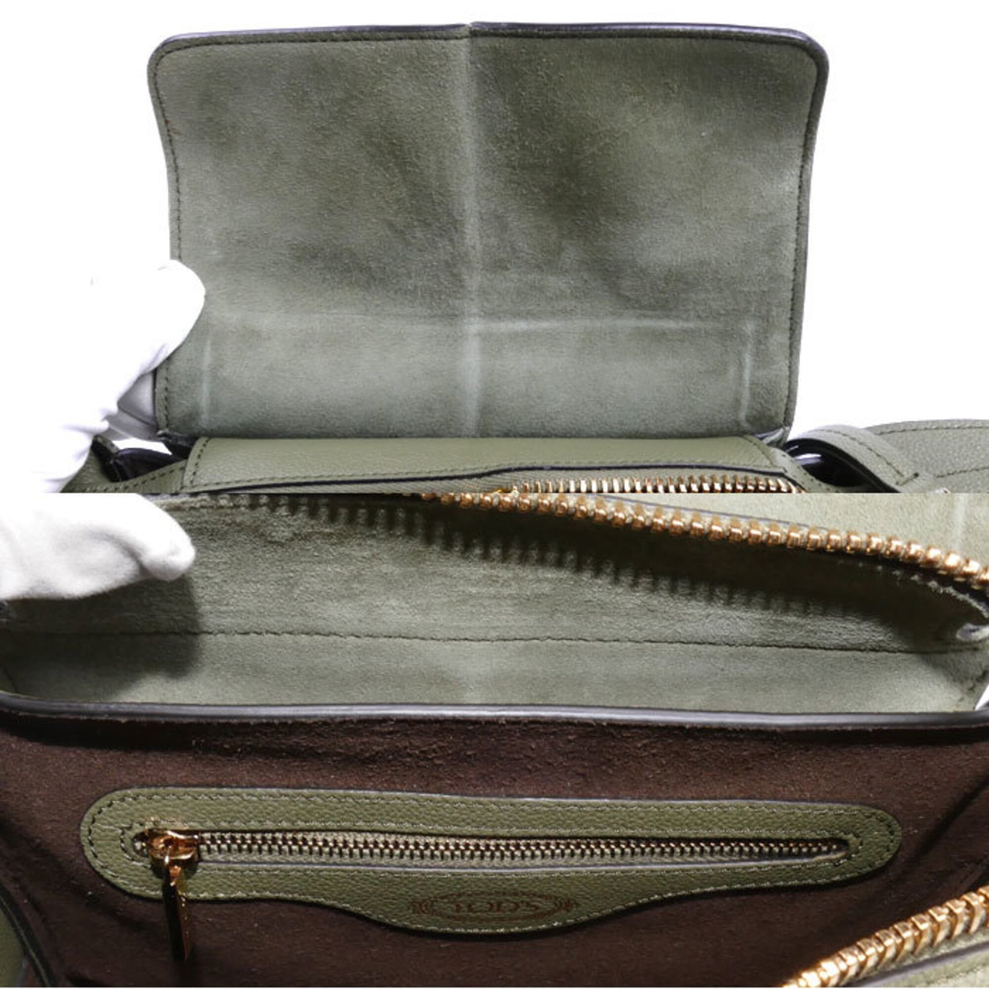 Tod's Green Olive Leather Messenger Bag Shoulder Bag (Pre-Owned)