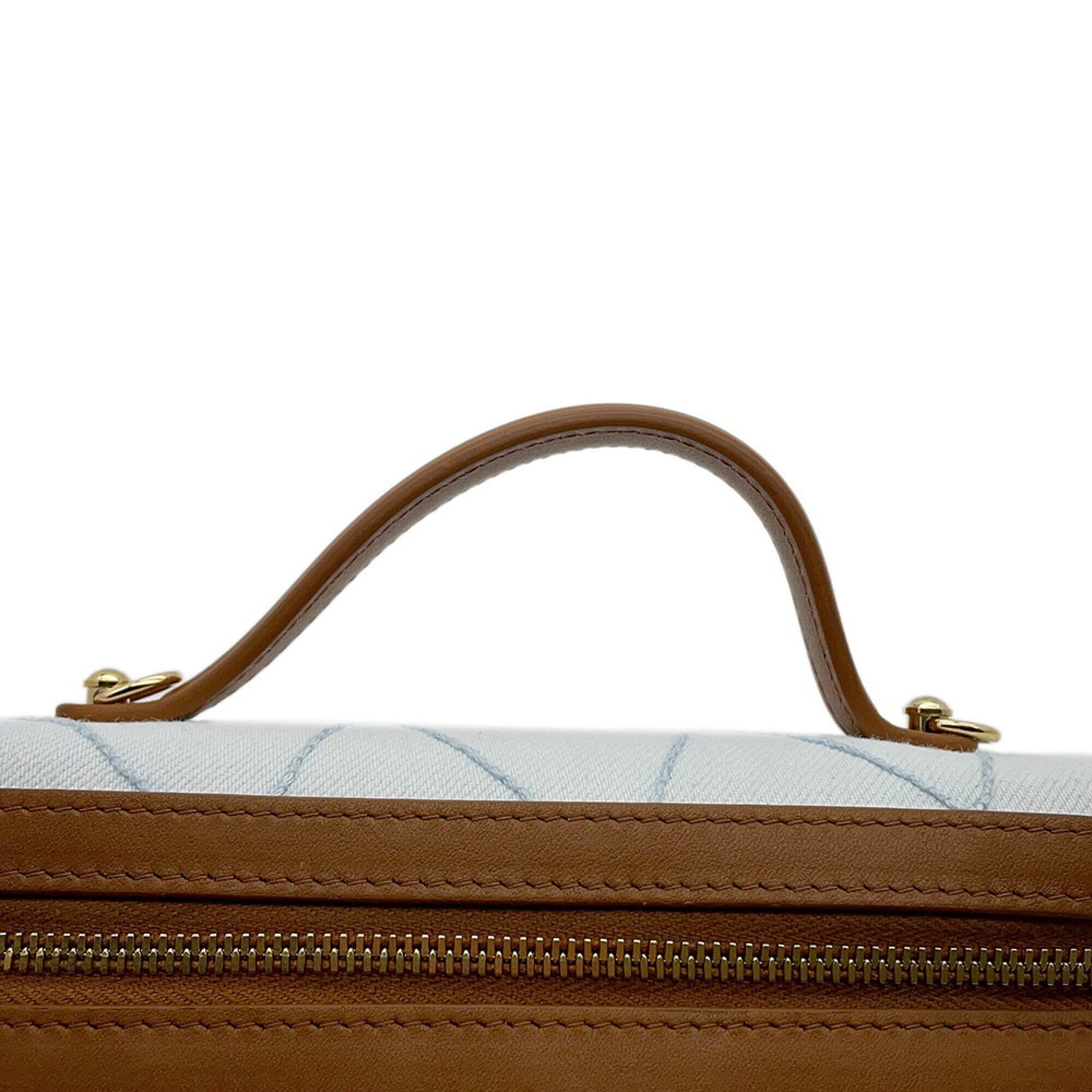 Chanel Brown Light Blue Denim Leather Shoulder Bag Vanity Bag (Pre-Owned)