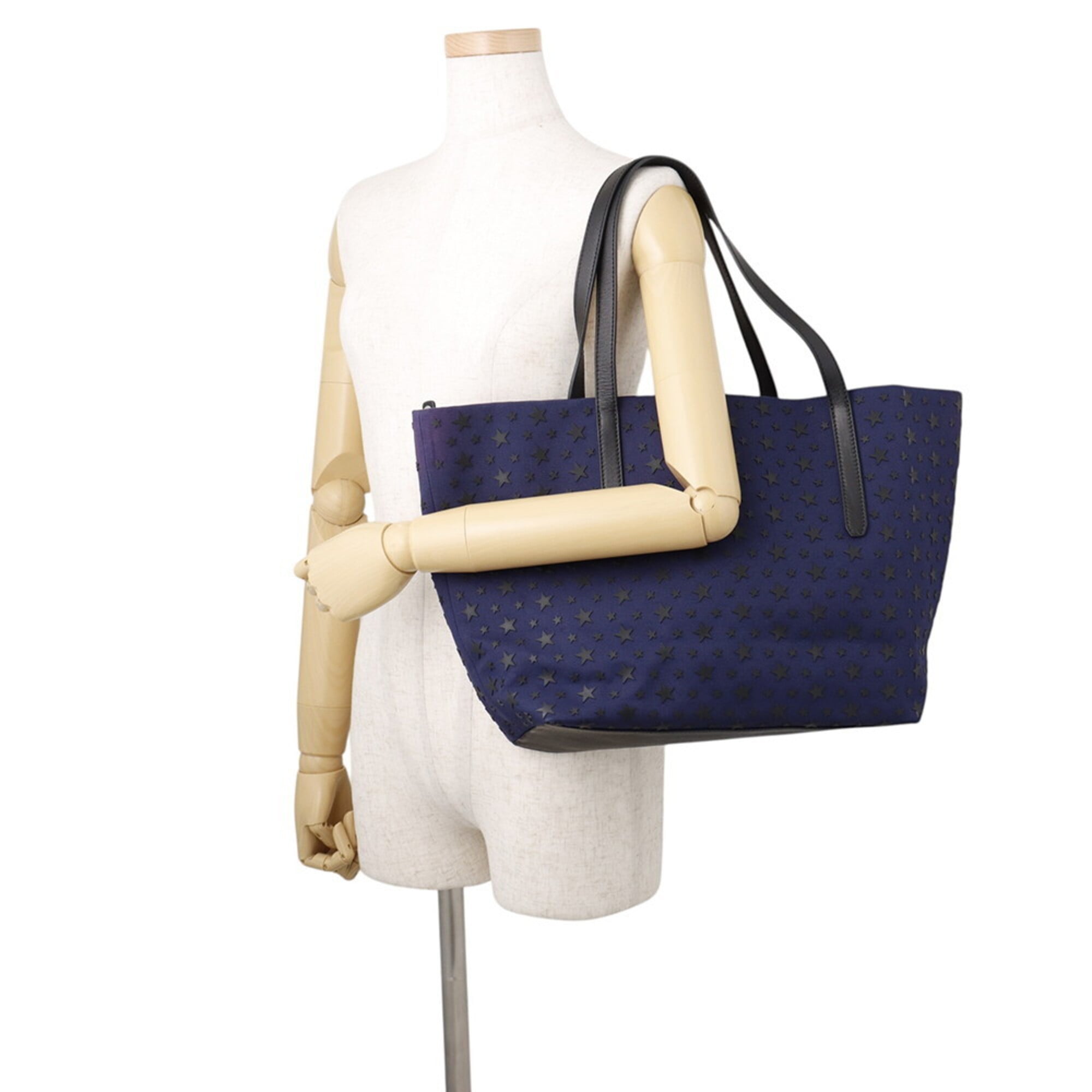 Jimmy Choo Navy Black Canvas Leather Handbag Tote Bag (Pre-Owned)