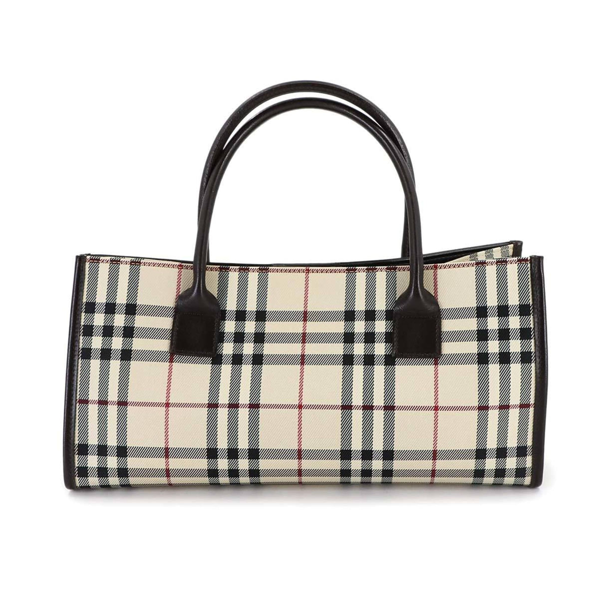 Burberry Beige Brown Canvas Leather Handbag (Pre-Owned)