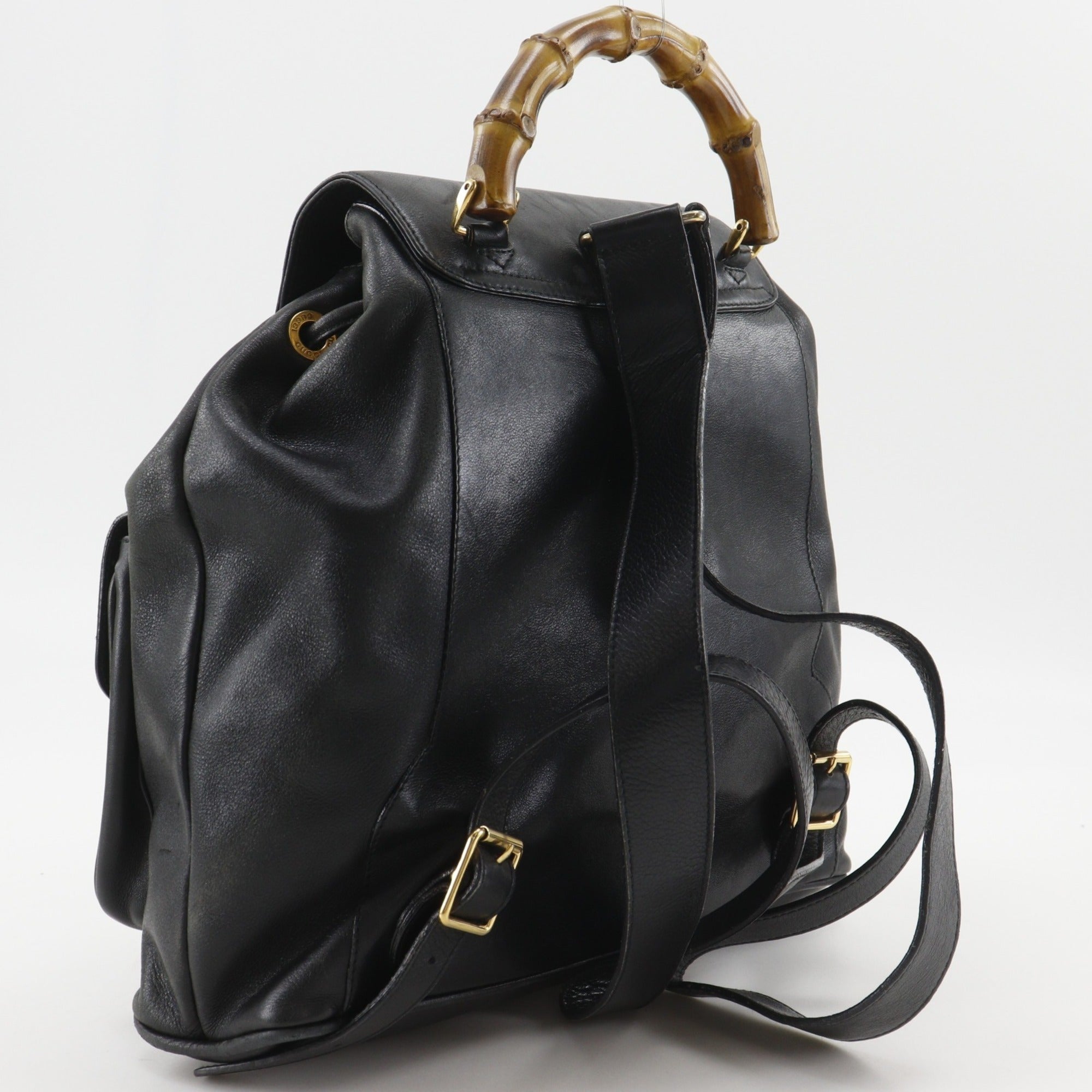 Gucci Black Bamboo Leather Backpack (Pre-Owned)