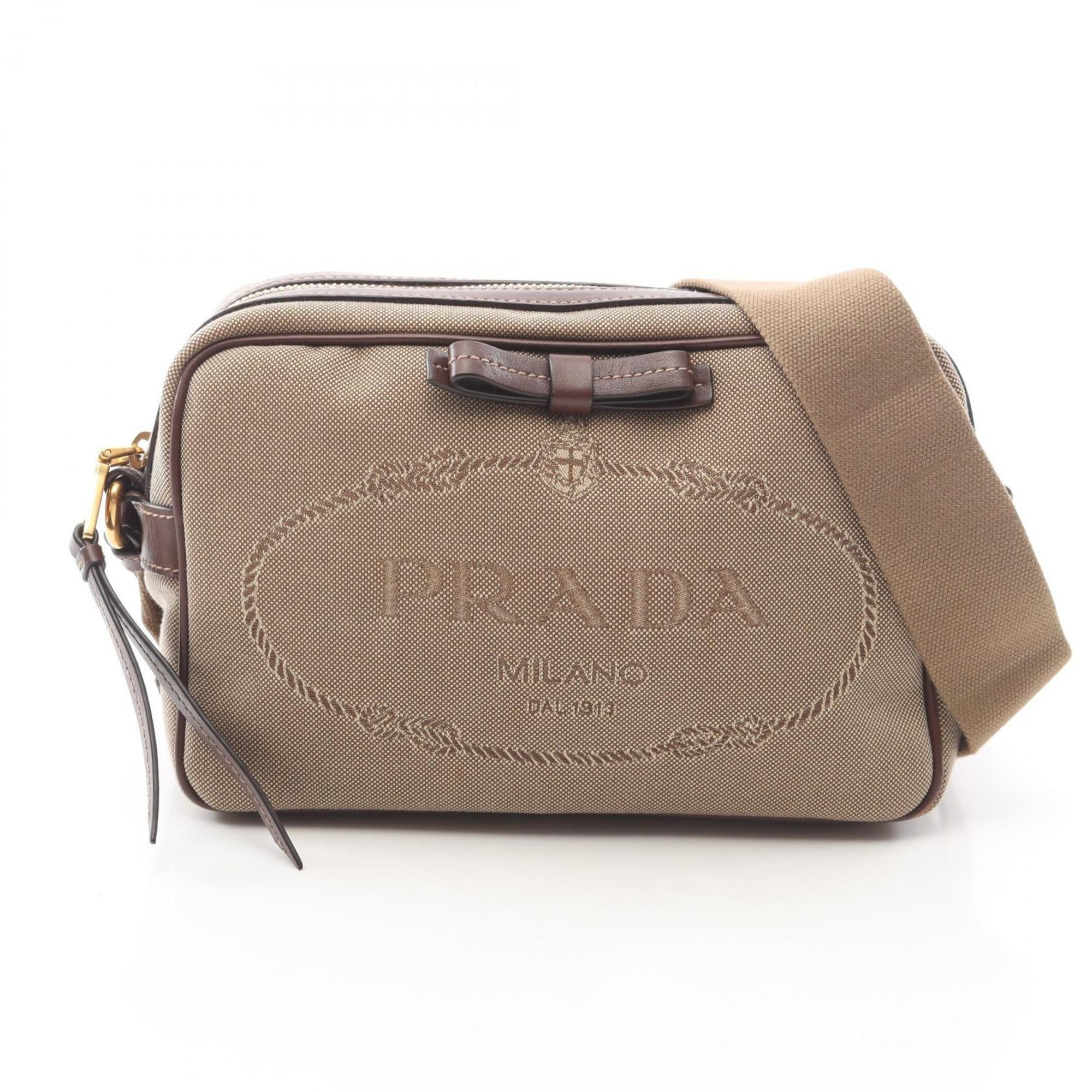 Prada Beige Brown Canvas Leather Handbag Shoulder Bag (Pre-Owned)