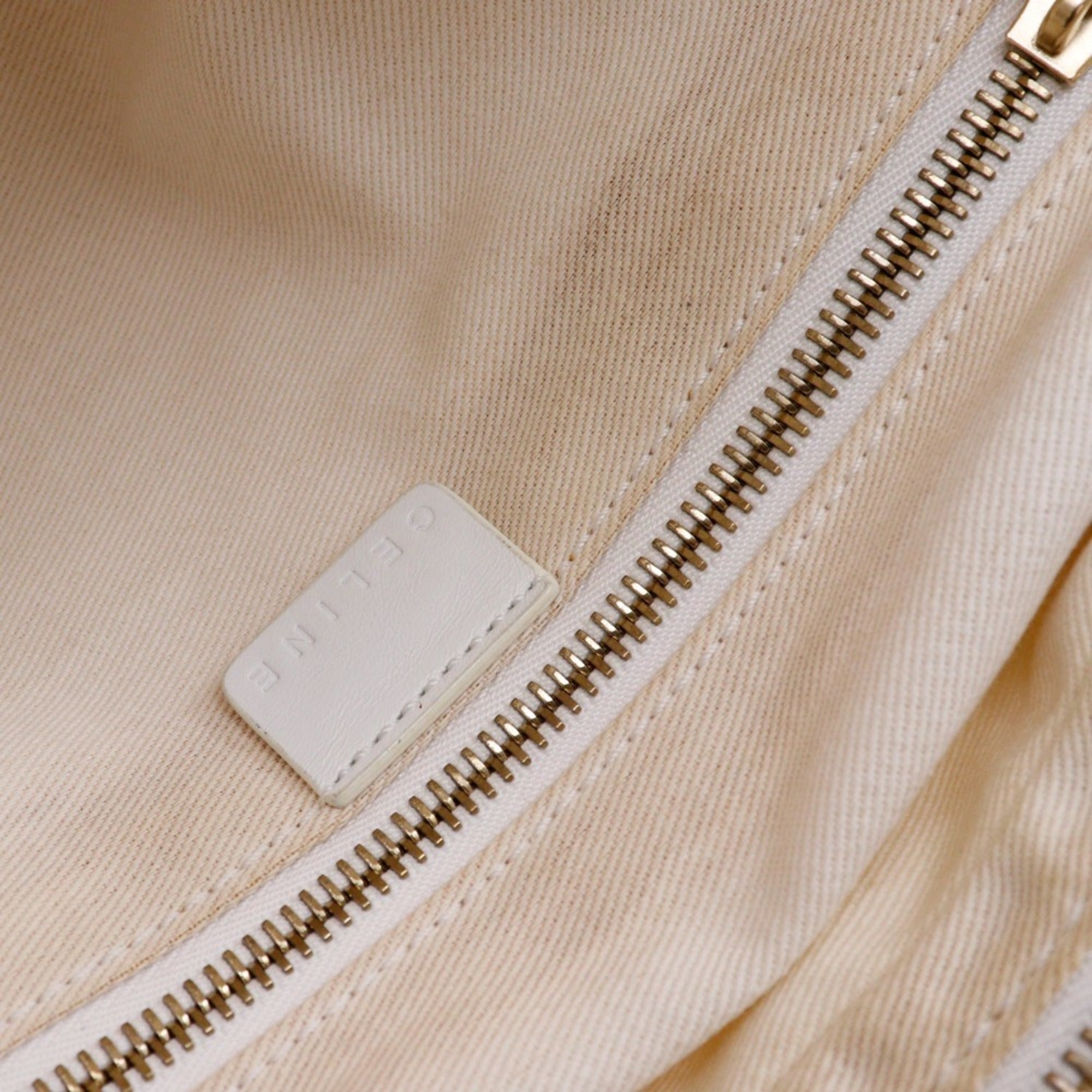 Celine White Nylon Canvas Leather Boston Bag Handbag (Pre-Owned)