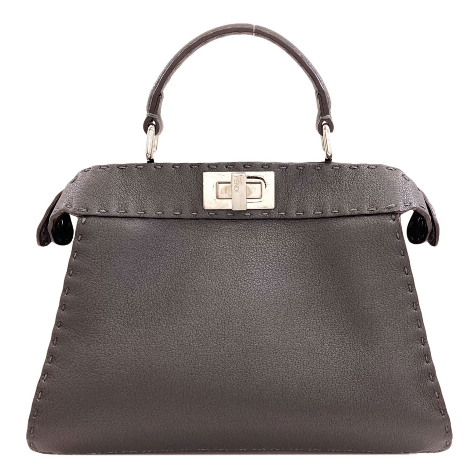 Fendi Selleria Gray Leather Handbag (Pre-Owned)