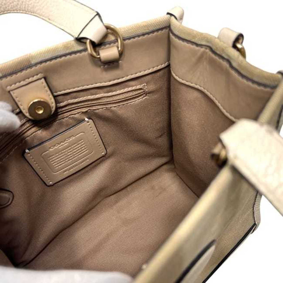 Coach Beige White Canvas Leather Handbag Shoulder Bag (Pre-Owned)