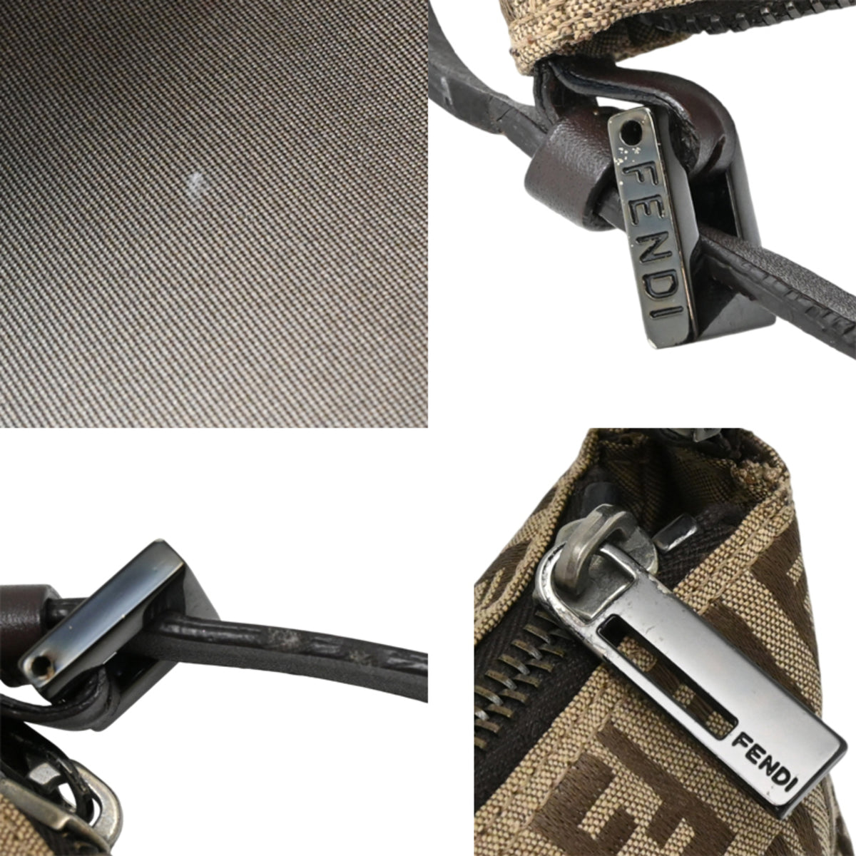 Fendi Beige Brown Canvas Leather Handbag (Pre-Owned)