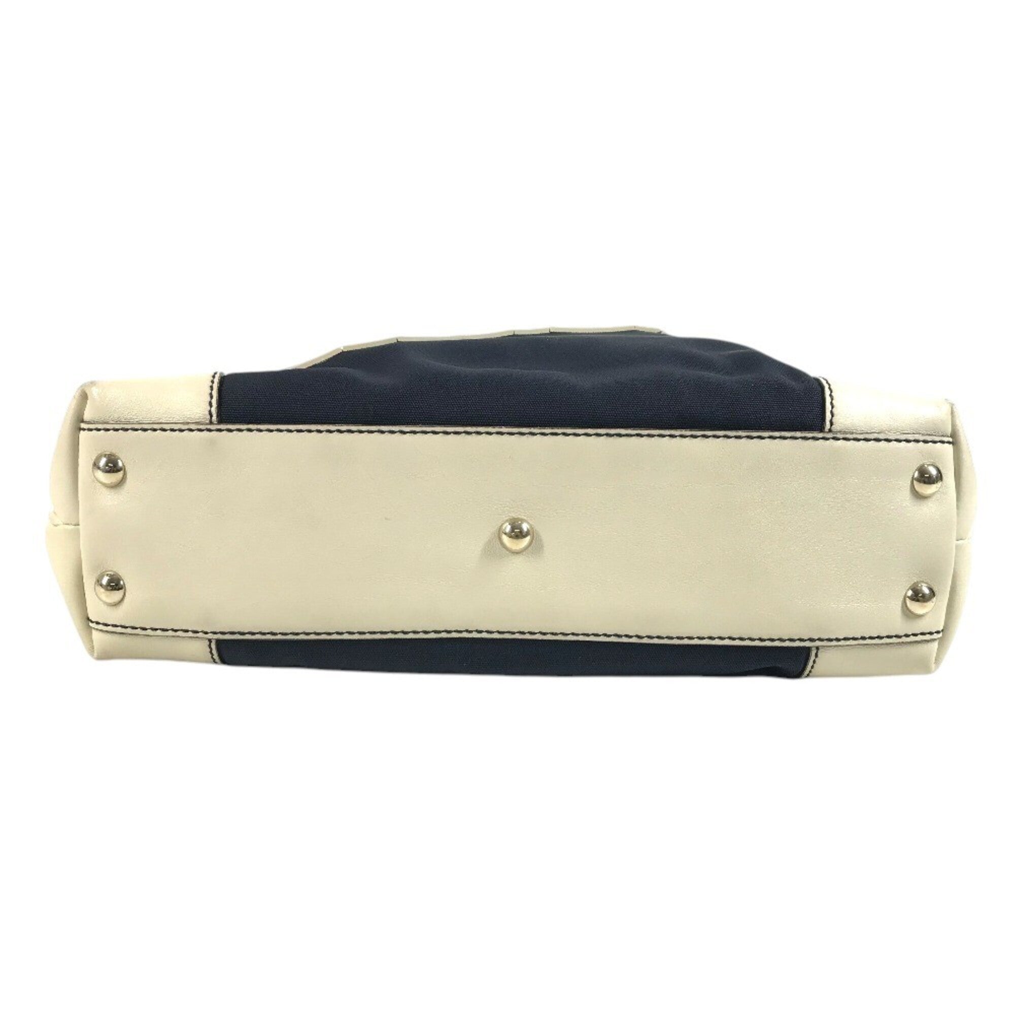 Gucci Gg Canvas Navy White Leather Canvas Handbag Shoulder Bag Tote Bag (Pre-Owned)
