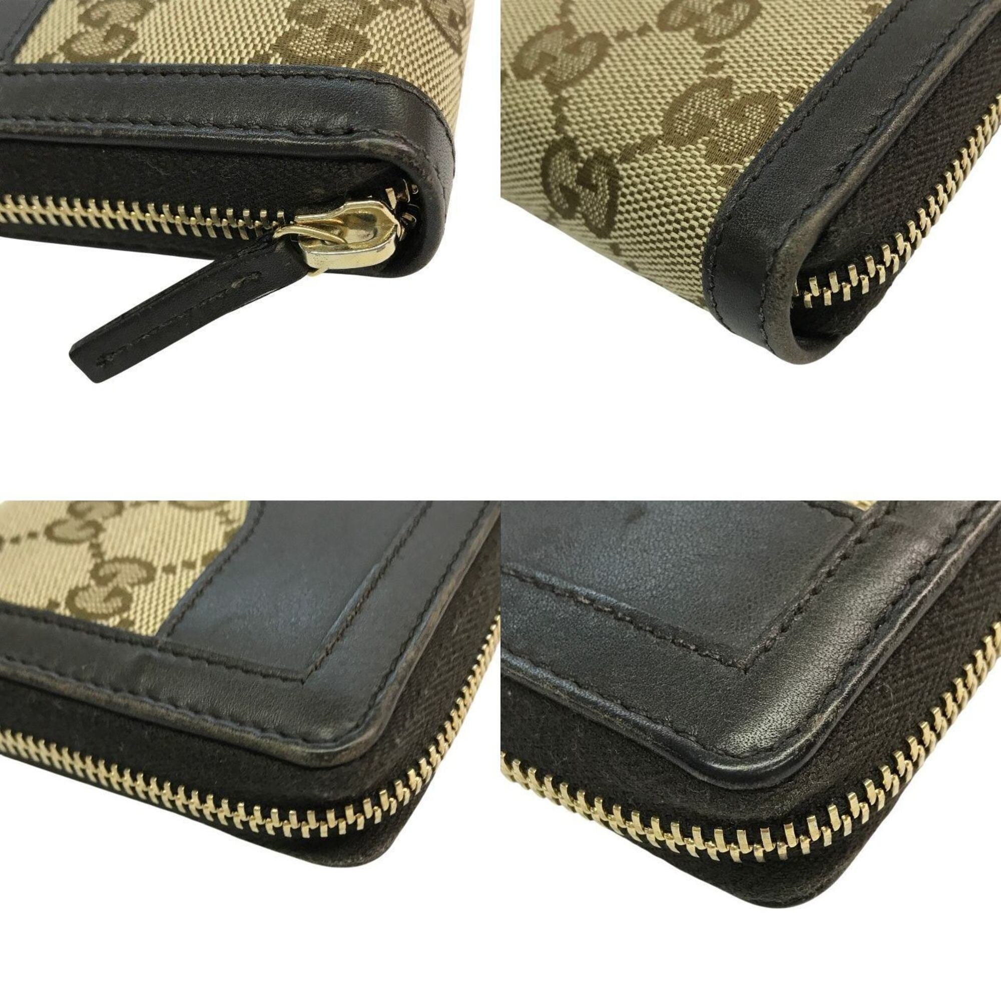 Gucci Beige Brown Gg Canvas Leather Long Wallet (Bi-Fold) (Pre-Owned)