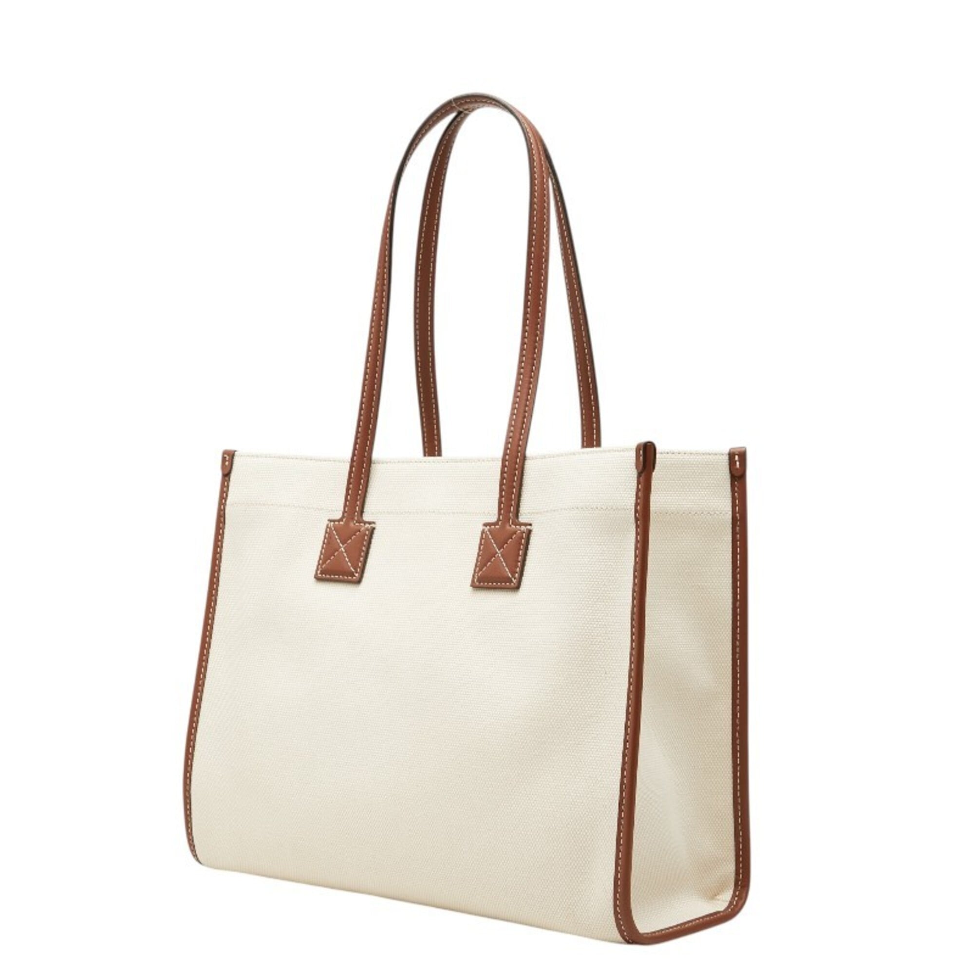 Burberry Brown Ivory Canvas Leather Shoulder Bag Tote Bag (Pre-Owned)