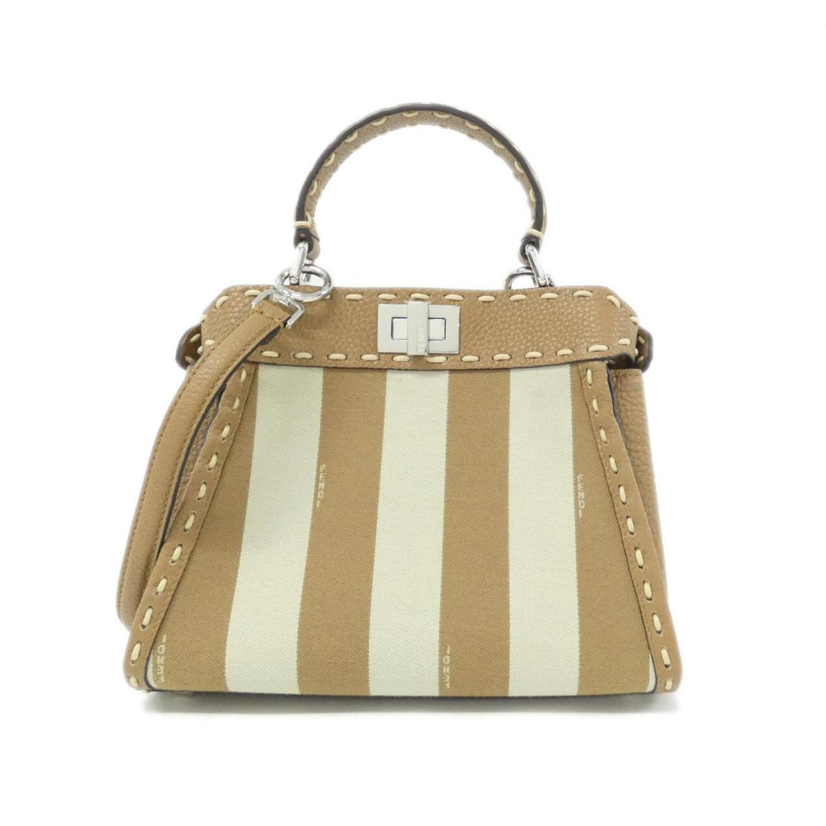 Fendi Beige Light Brown Canvas Leather Handbag (Pre-Owned)
