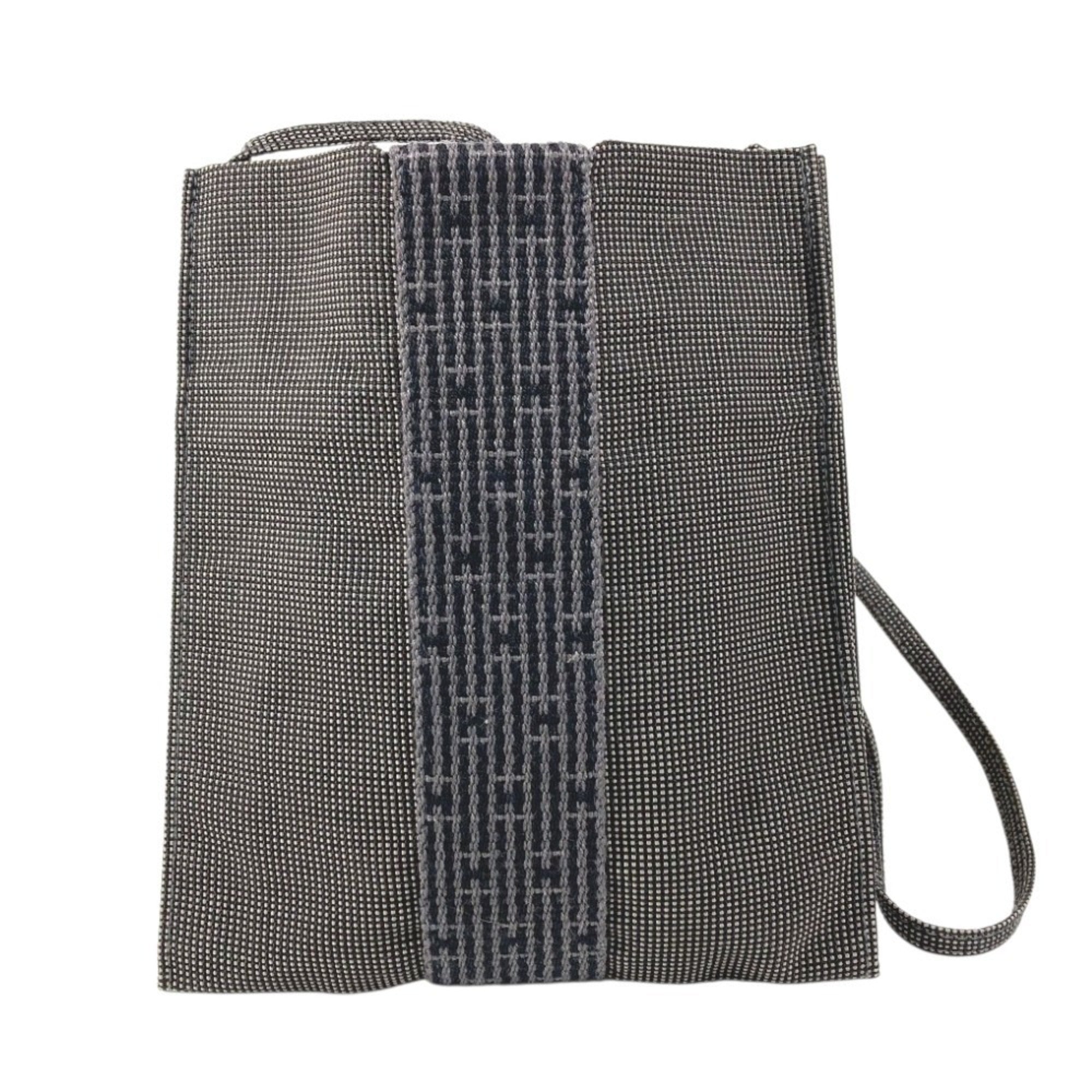 Hermes Her Line Gray Canvas Pochette Shoulder Bag (Pre-Owned)