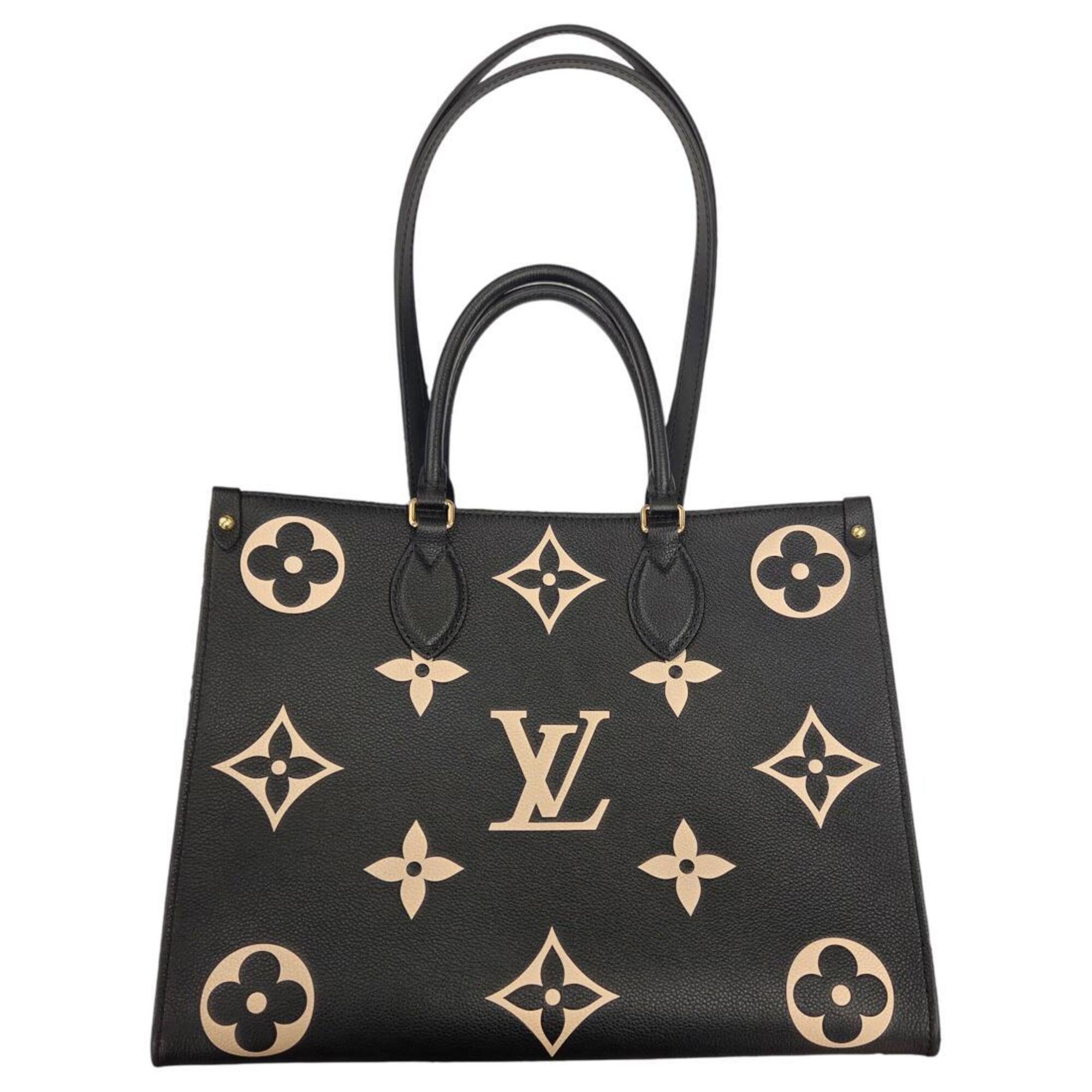 Louis Vuitton Beige Black Leather Handbag Tote Bag (Pre-Owned)