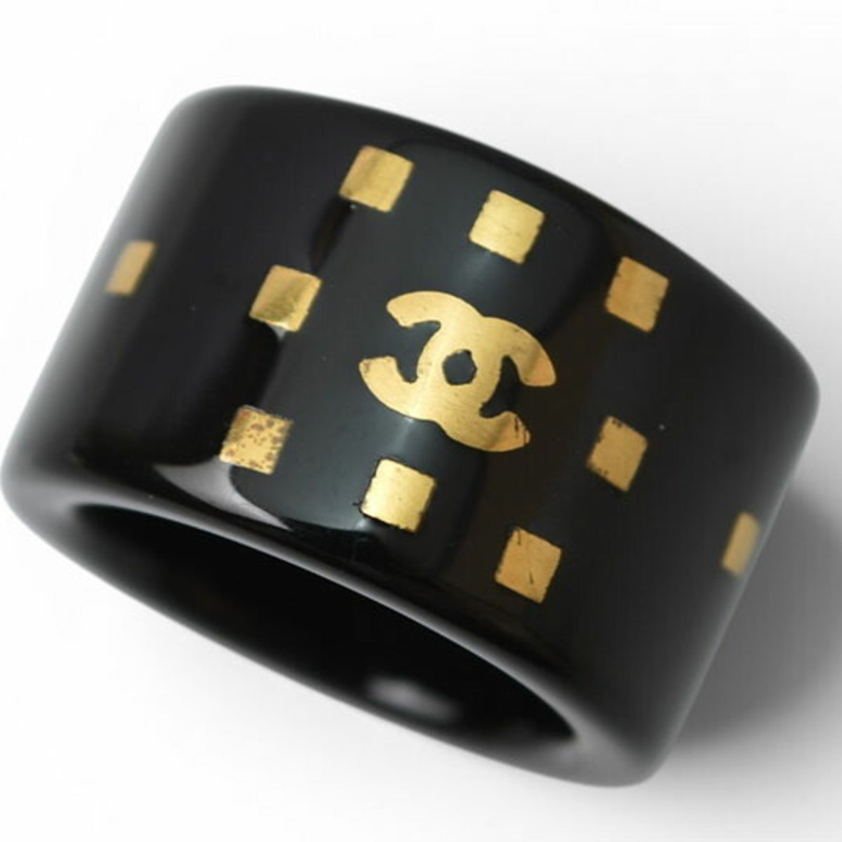 Chanel Gold Black Plastic Band Ring (Pre-Owned)