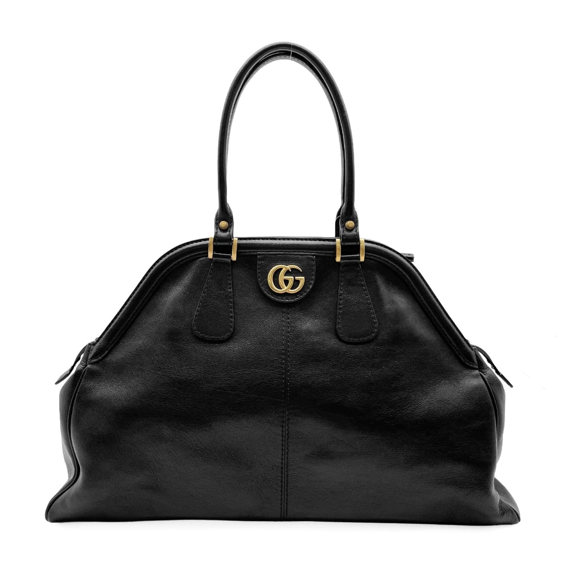 Gucci Black Leather Boston Bag Handbag (Pre-Owned)