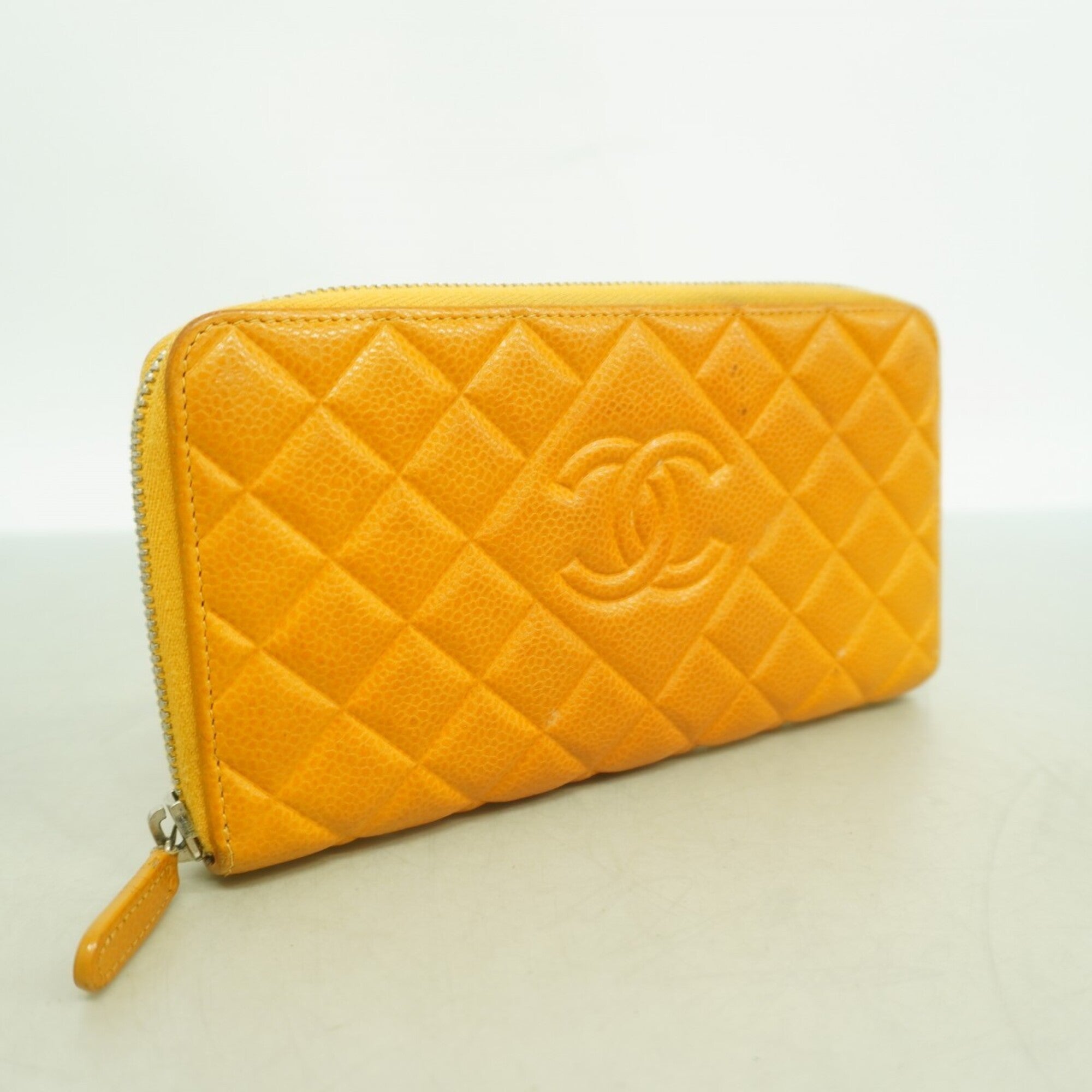 Chanel Orange Grained Calfskin Long Wallet (Bi-Fold) (Pre-Owned)