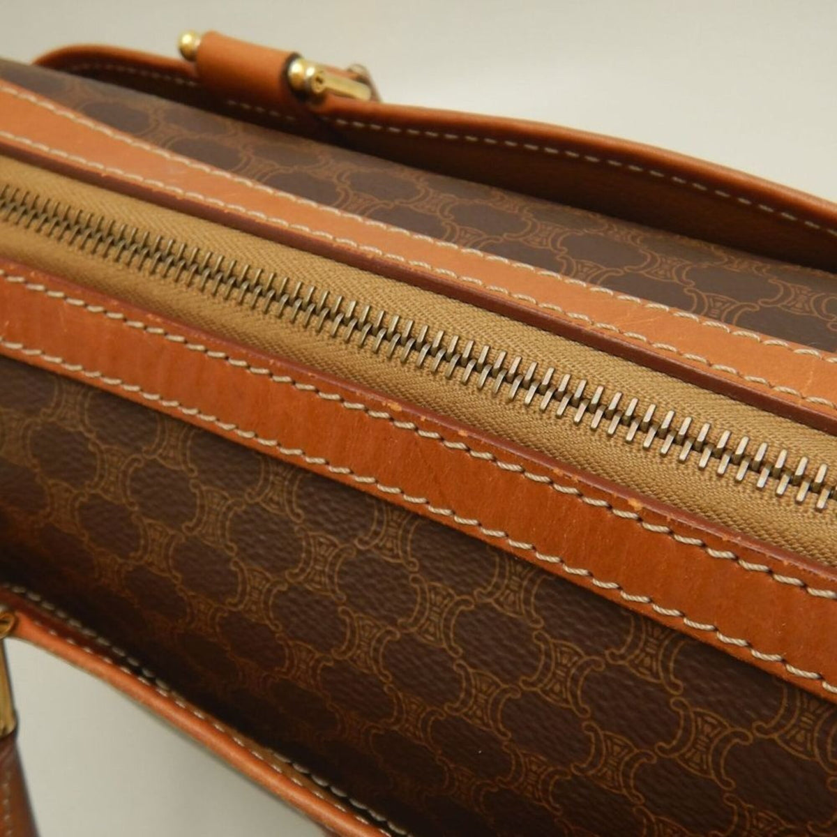Celine Macadam Brown Coated Canvas Leather Handbag (Pre-Owned)