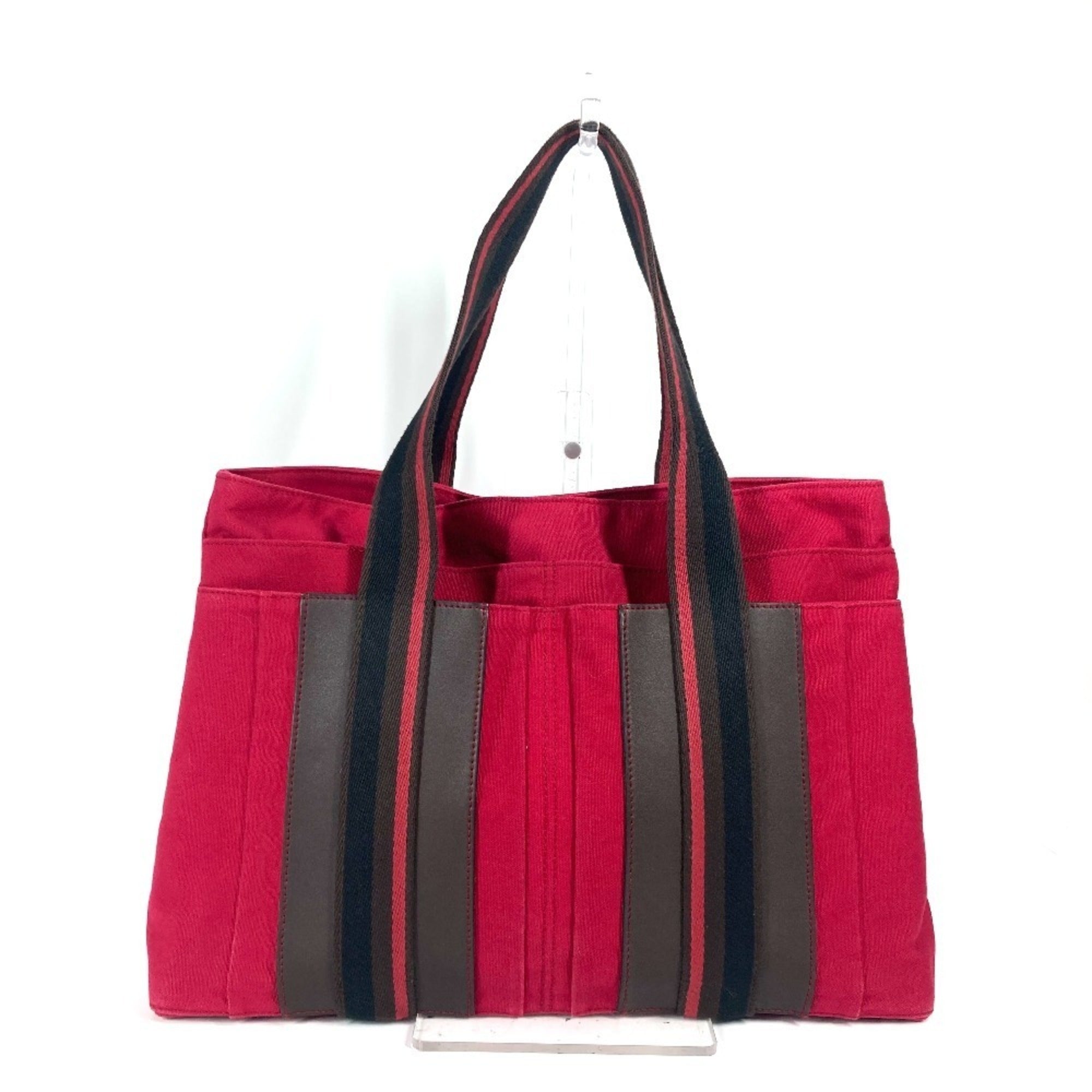 Hermes Black Red Color Canvas Shoulder Bag Tote Bag (Pre-Owned)