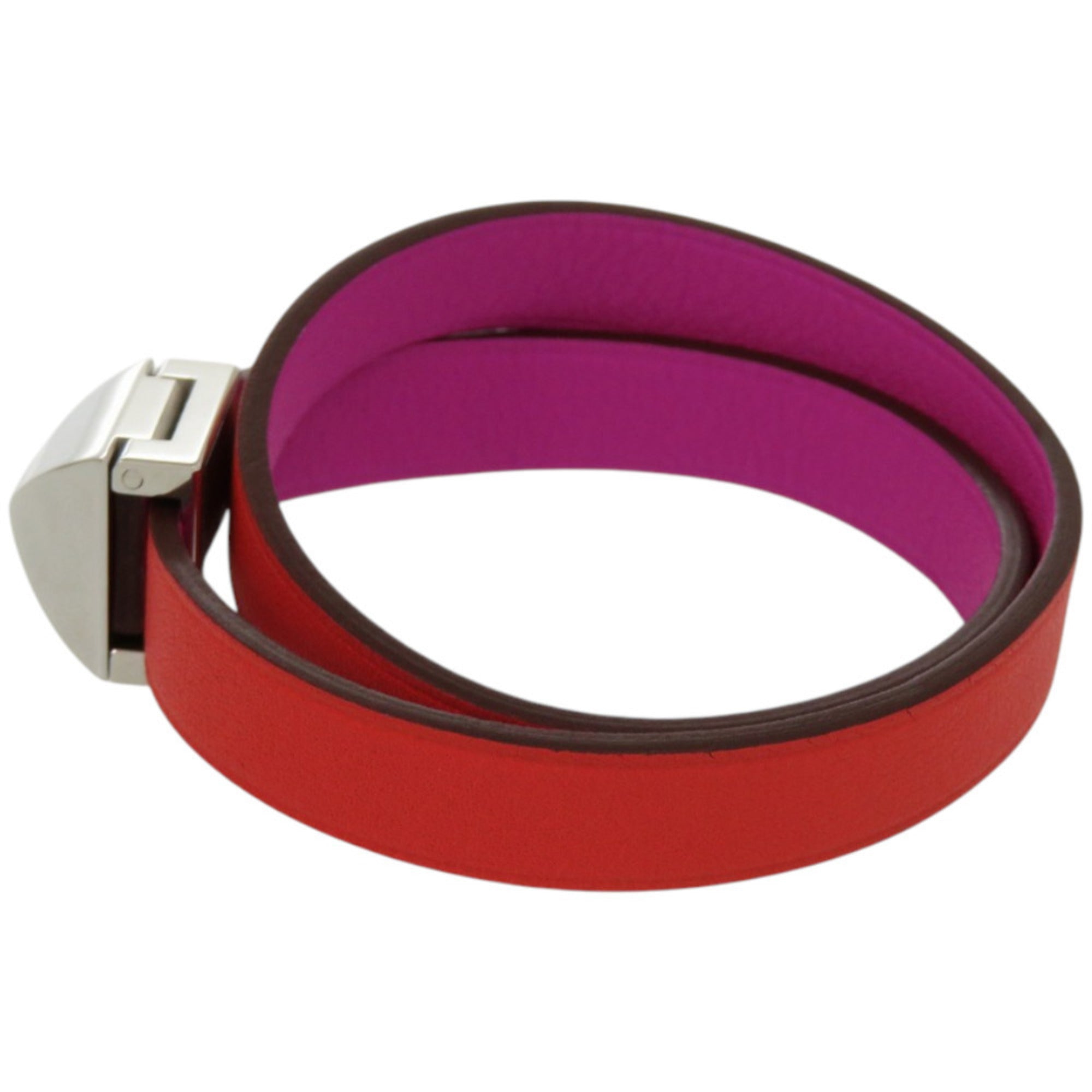 Hermes Medor Bicolor Orange Purple Leather Metal Charm Bracelet (Pre-Owned)