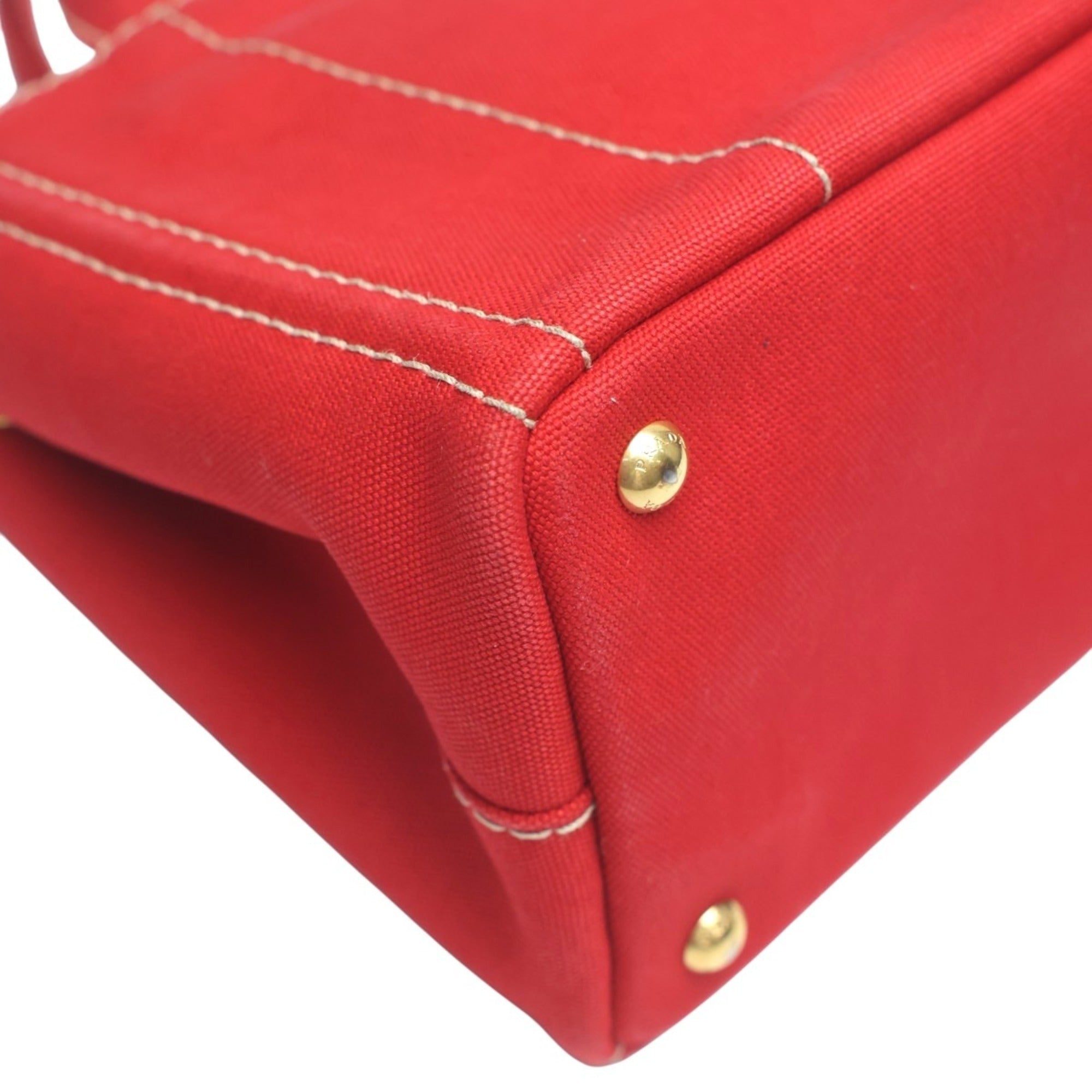 Prada Red Color Canvas Tote Bag (Pre-Owned)