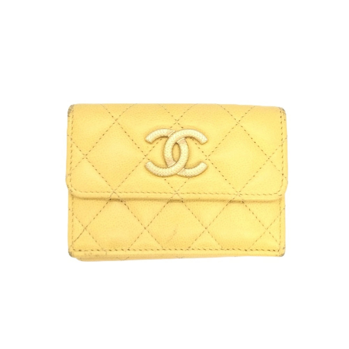 Chanel Yellow Grained Calfskin Wallet (Tri-Fold) (Pre-Owned)