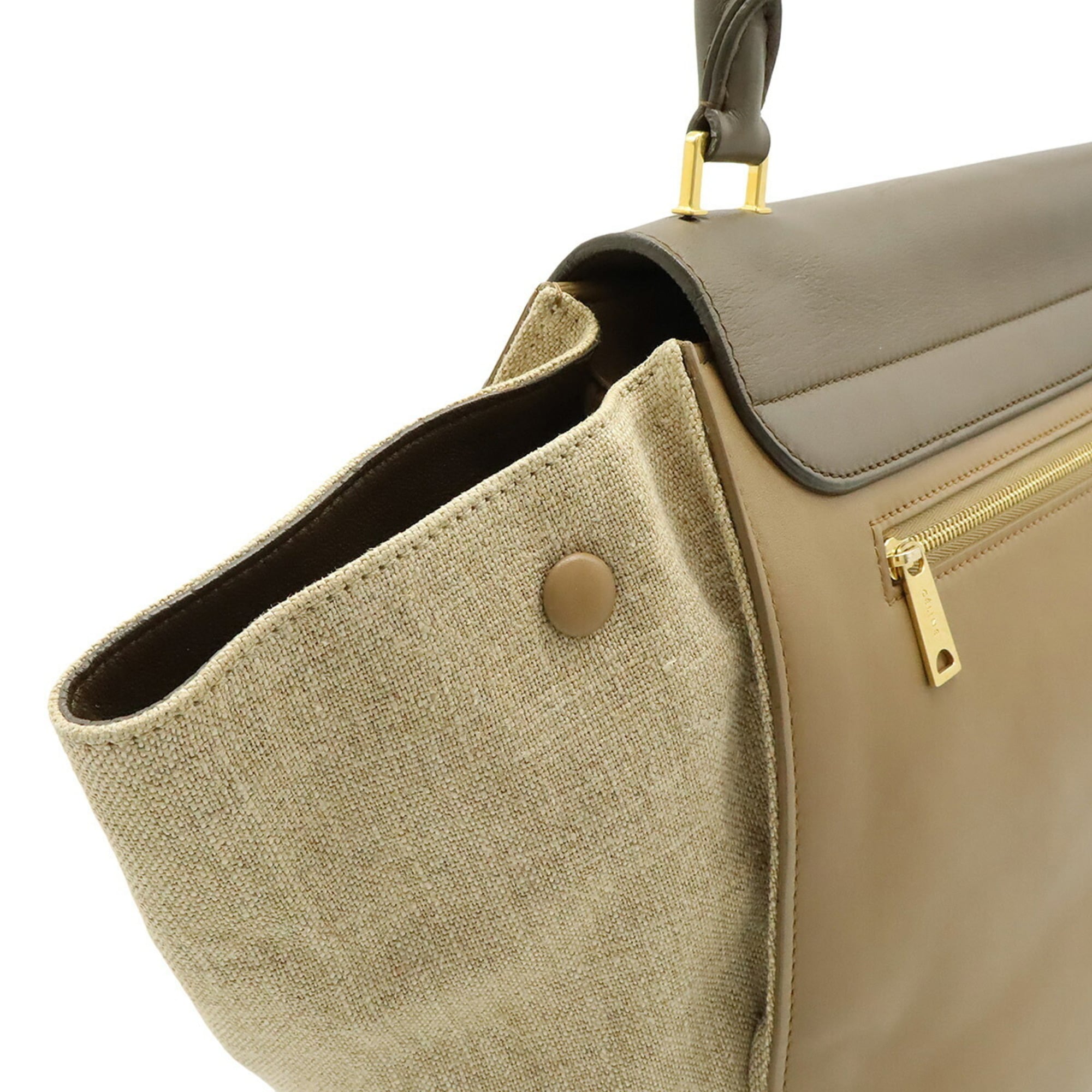 Celine Beige Gray Leather Canvas Handbag Shoulder Bag (Pre-Owned)