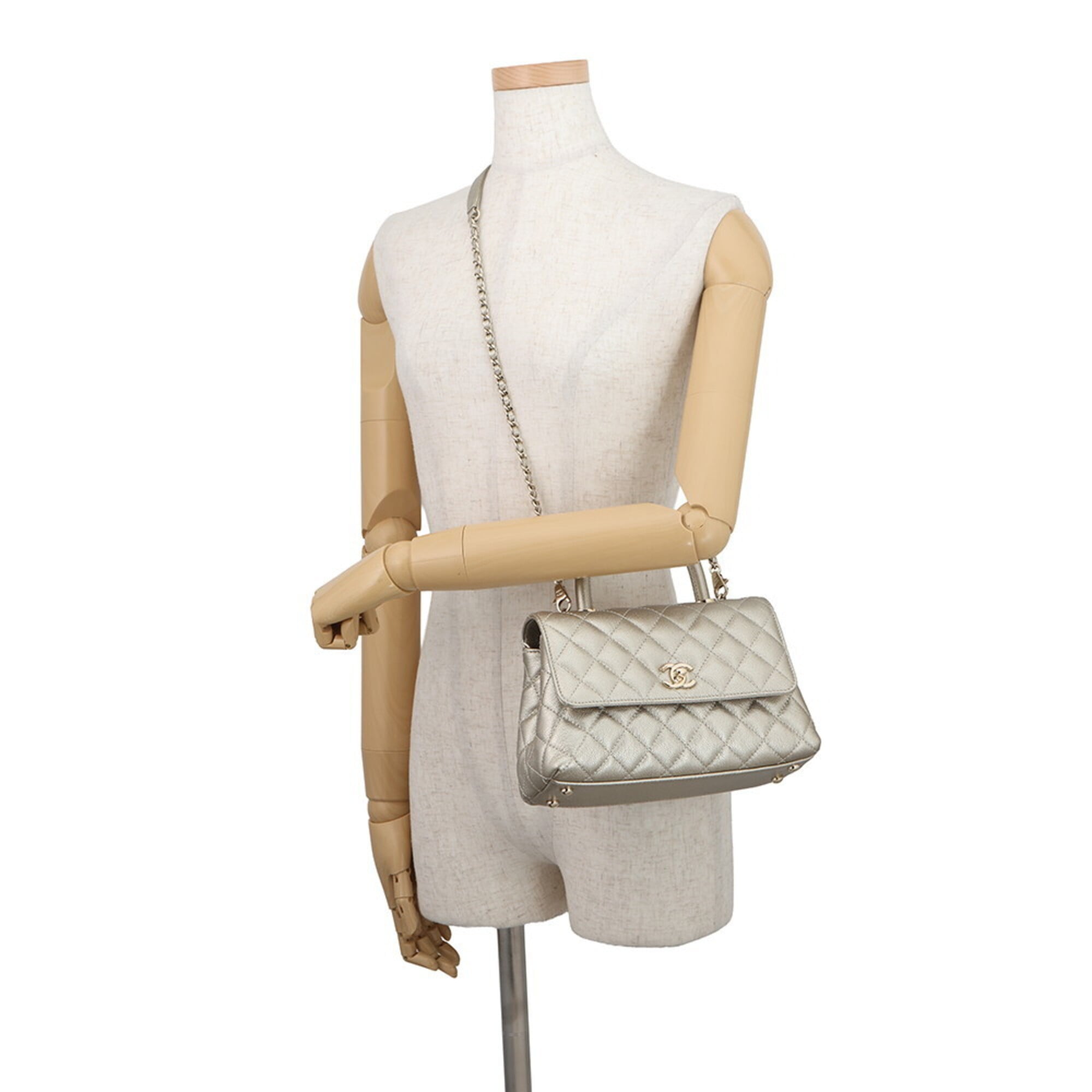 Chanel Gold Gold Brown Grained Calfskin Handbag Shoulder Bag (Pre-Owned)