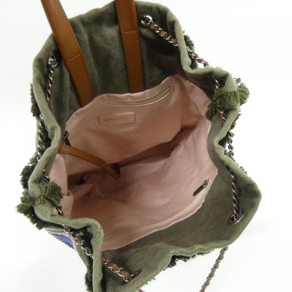 Chanel Blue Khaki Red Color Canvas Spangles Backpack (Pre-Owned)