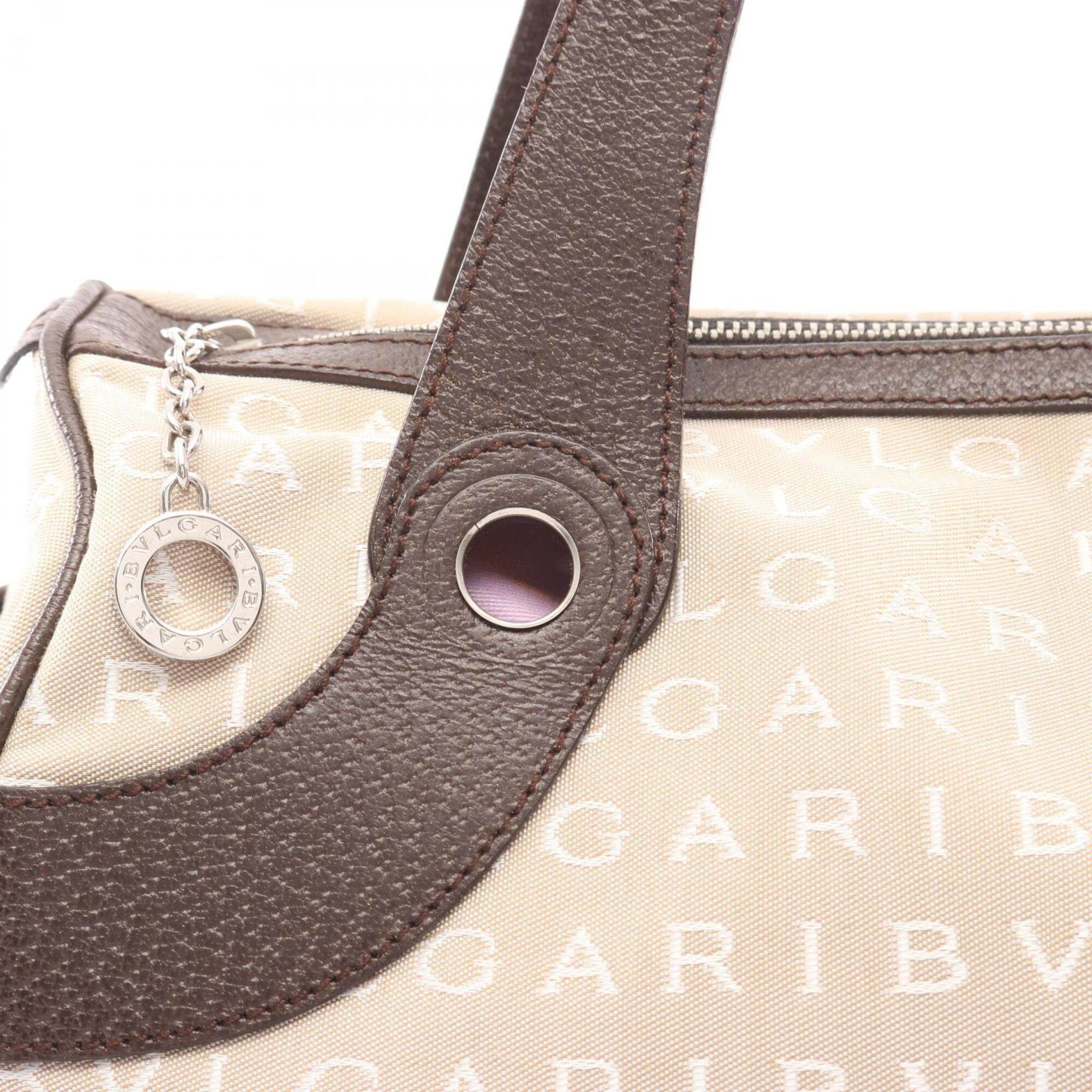 Bvlgari Beige Brown Canvas Leather Handbag (Pre-Owned)