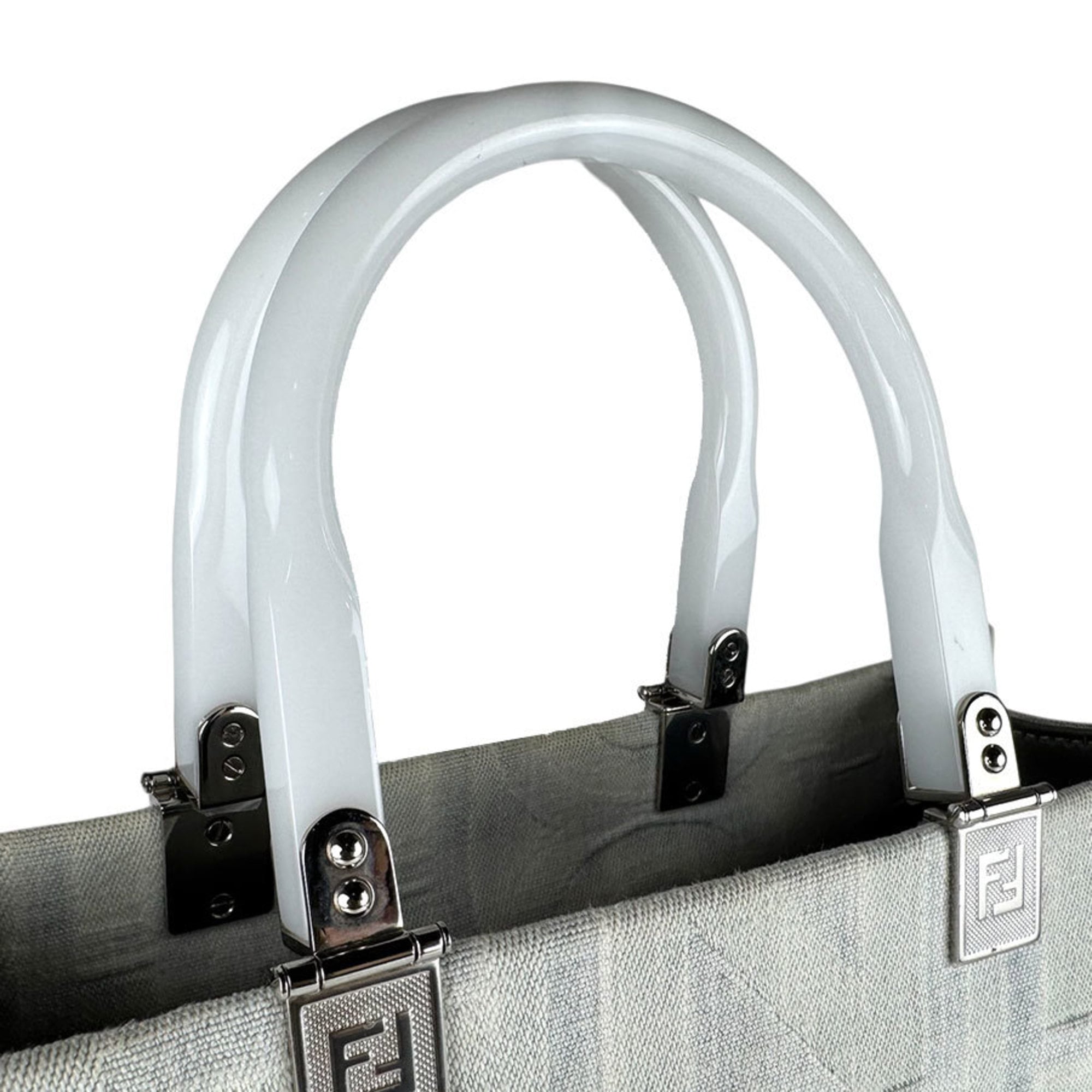Fendi Gray Canvas Handbag Shoulder Bag (Pre-Owned)