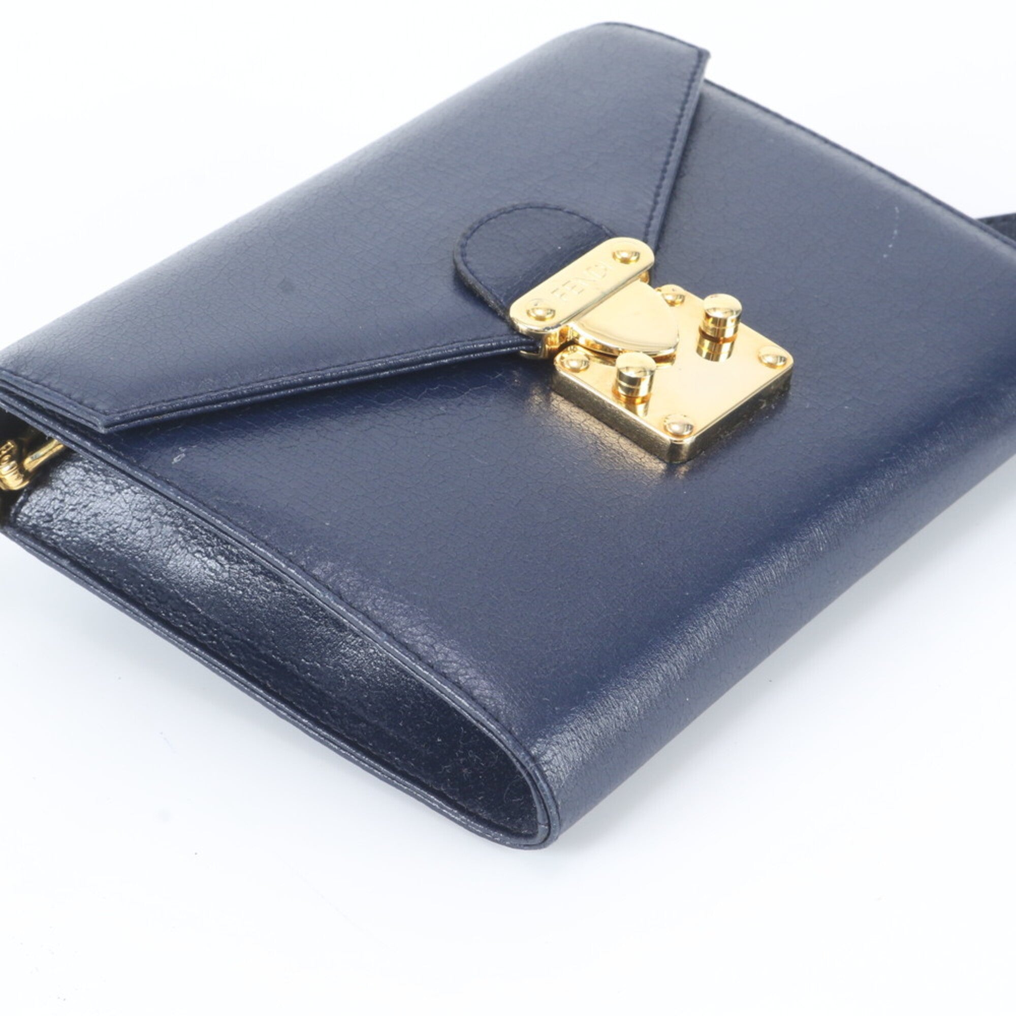 Fendi Navy Leather Clutch Bag Handbag Shoulder Bag Tote Bag (Pre-Owned)