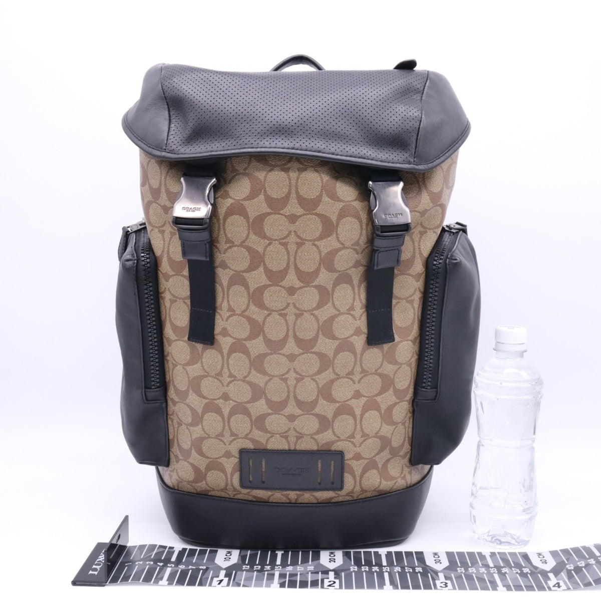Coach Beige Black Canvas Leather Backpack (Pre-Owned)