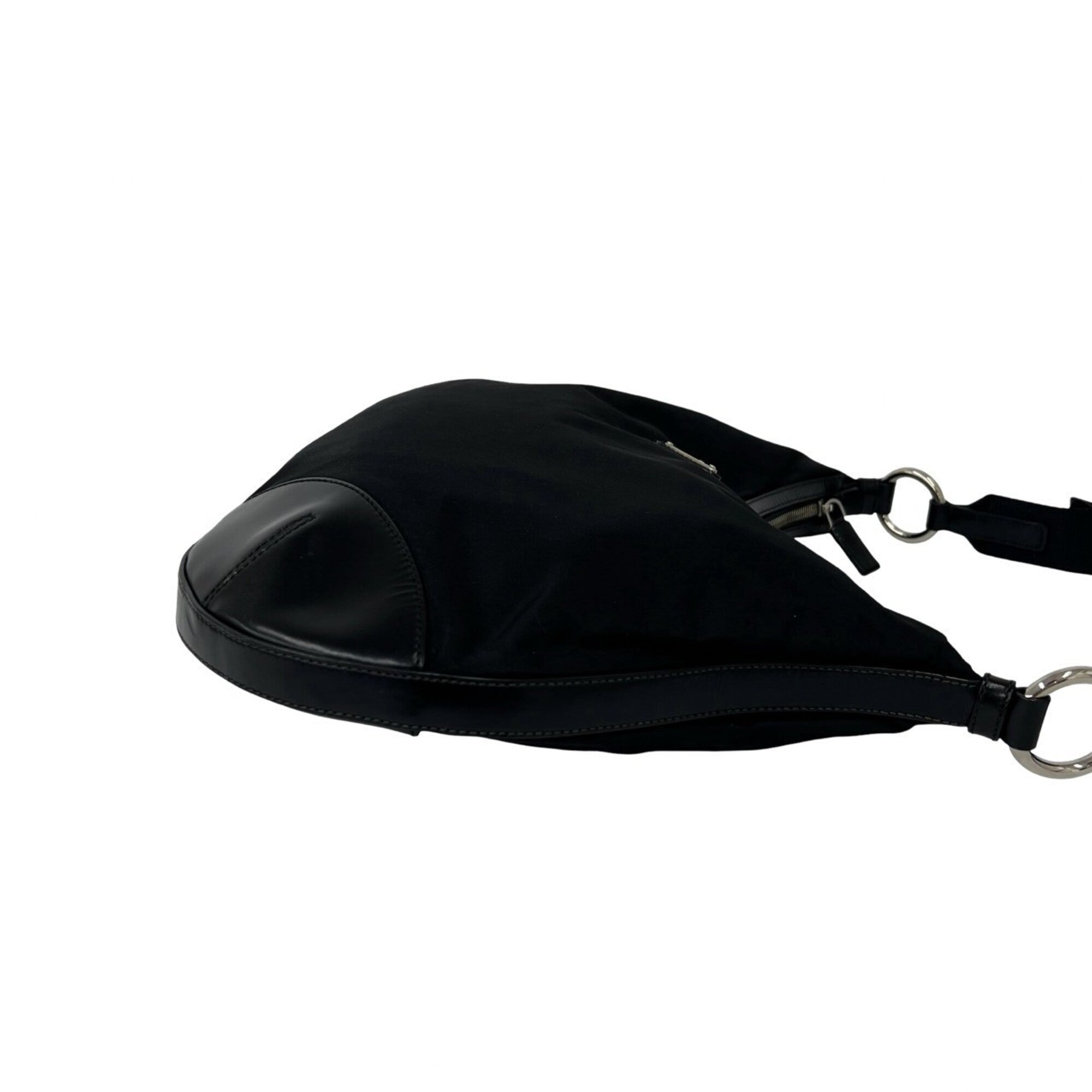 Prada Black Nylon Leather Shoulder Bag Tote Bag (Pre-Owned)
