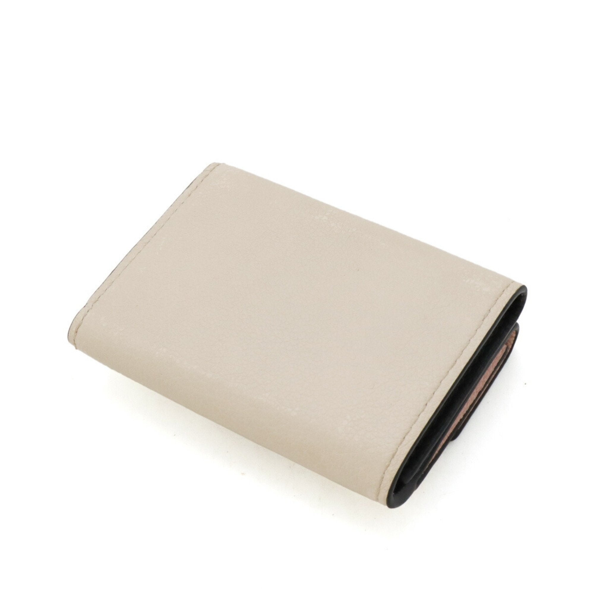 Louis Vuitton Beige Black Leather Wallet (Tri-Fold) (Pre-Owned)