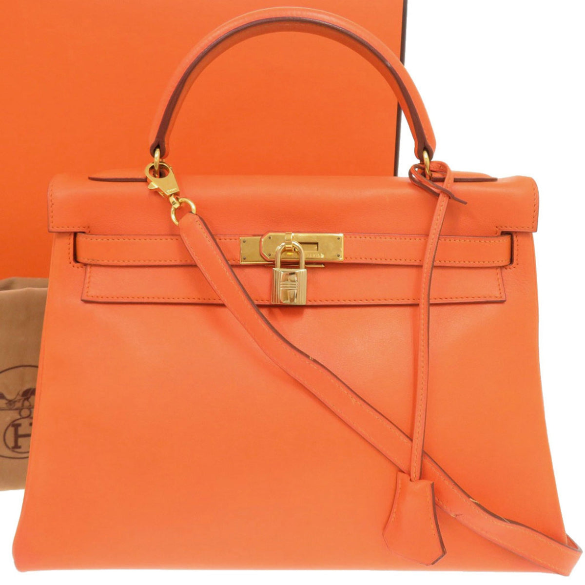 Hermes Orange Gulliver Leather Handbag (Pre-Owned)