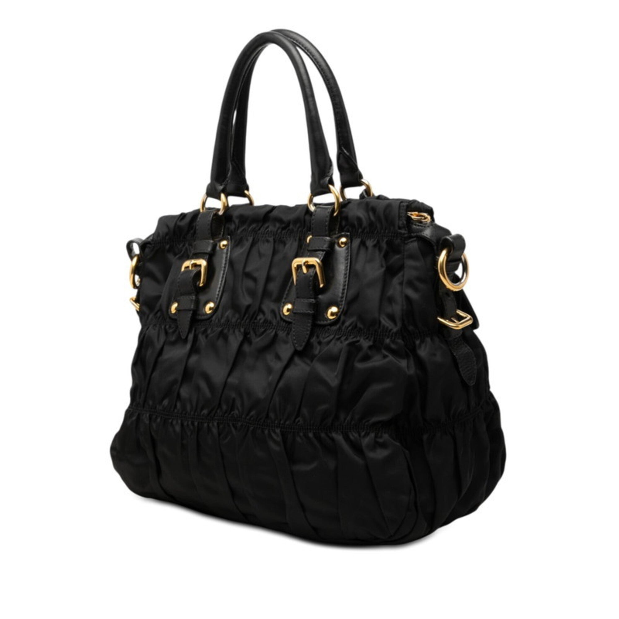 Prada Black Nylon Leather Shoulder Bag Tote Bag (Pre-Owned)