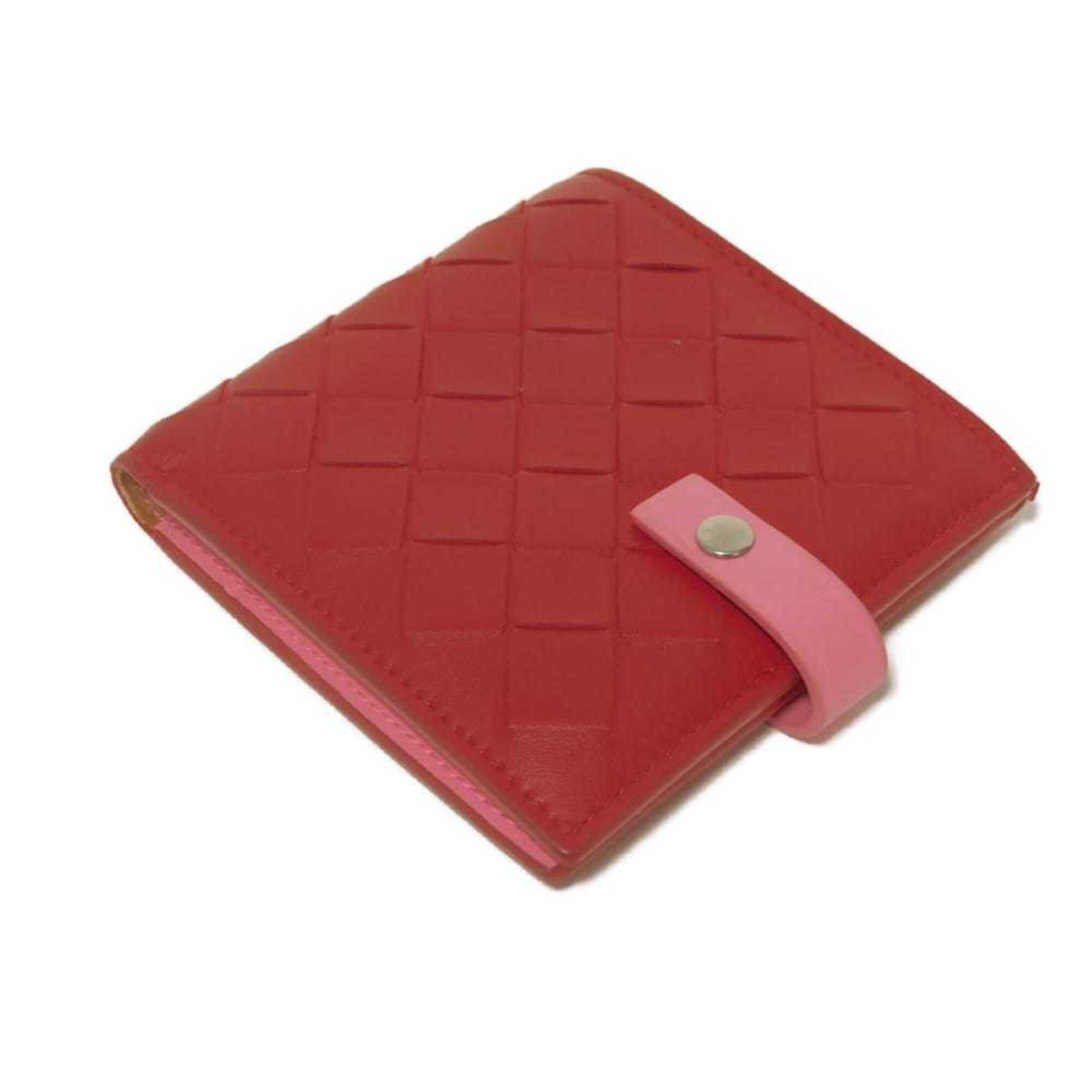 Bottega Veneta Intrecciato Red Color Leather Long Bill Wallet (Bi-Fold) (Pre-Owned)