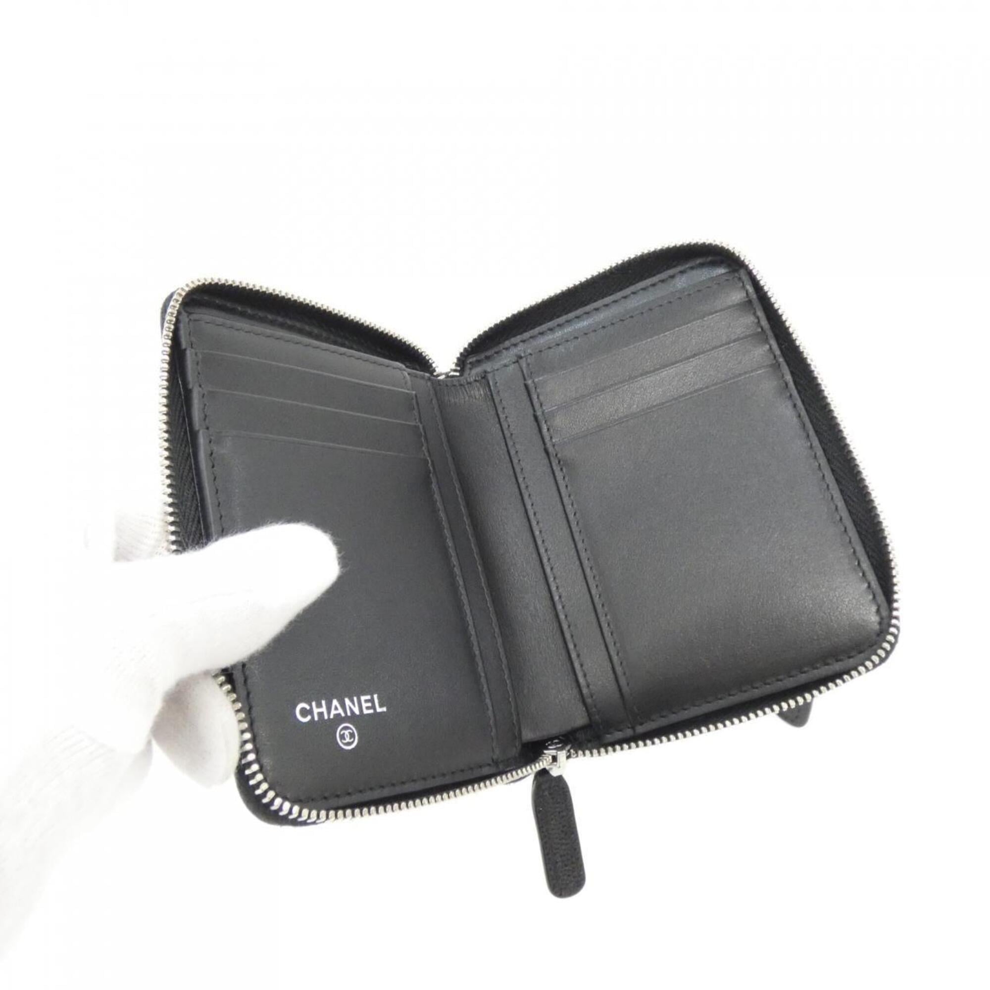 Chanel Black Grained Calfskin Wallet (Bi-Fold) (Pre-Owned)