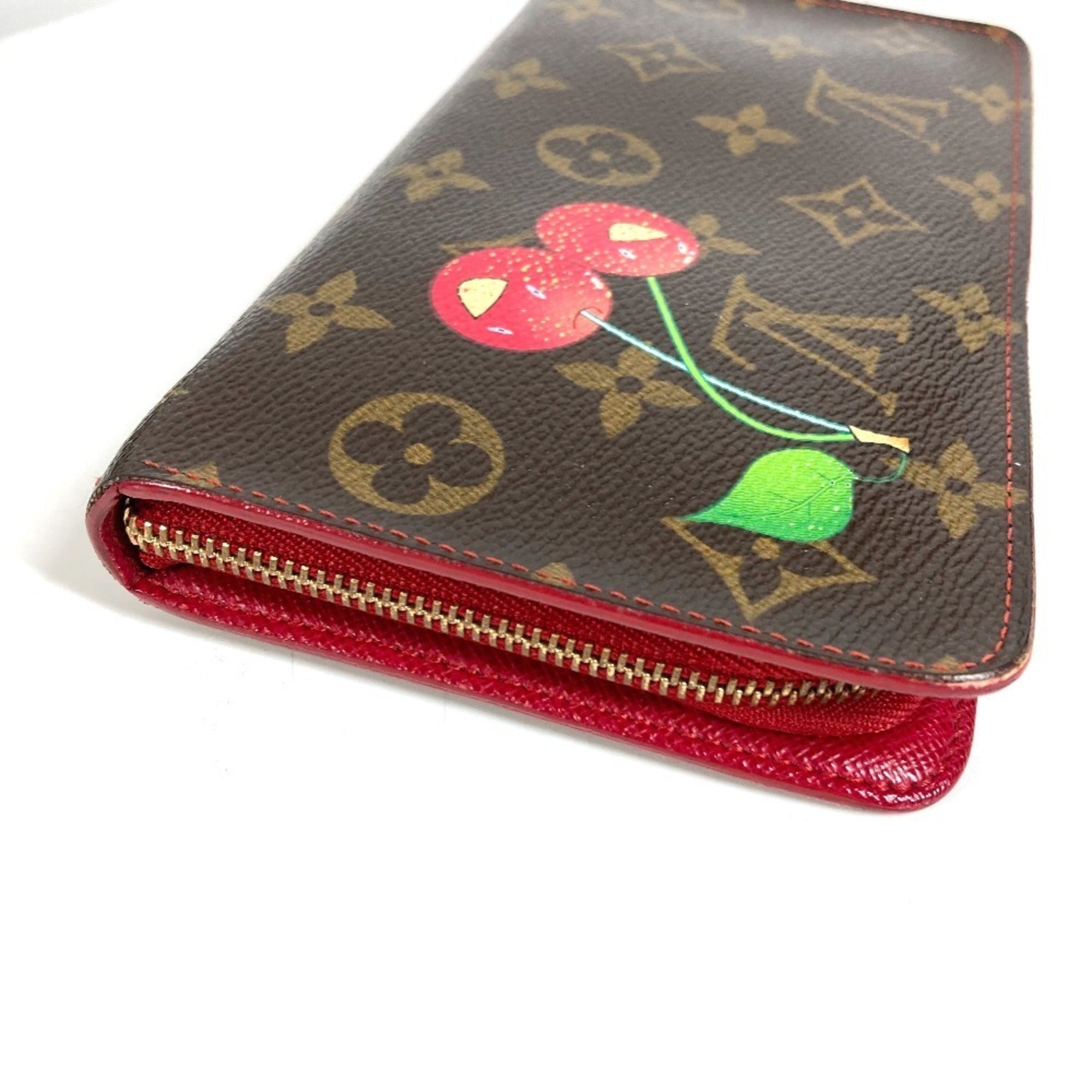 Louis Vuitton Brown Red Color Monogram Cherry Blossom Long Wallet (Bi-Fold) (Pre-Owned)